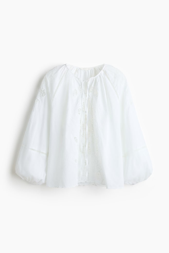 Eyelet-Embroidered Cotton Blouse - White - 1