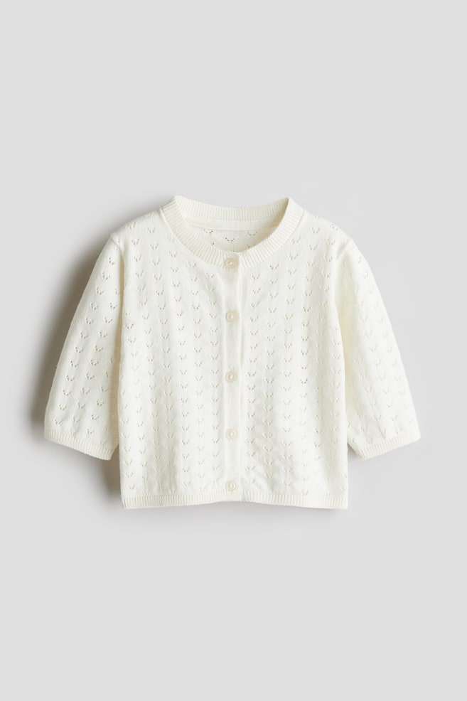 Pointelle-Knit Cardigan - Cream/Cream - 1