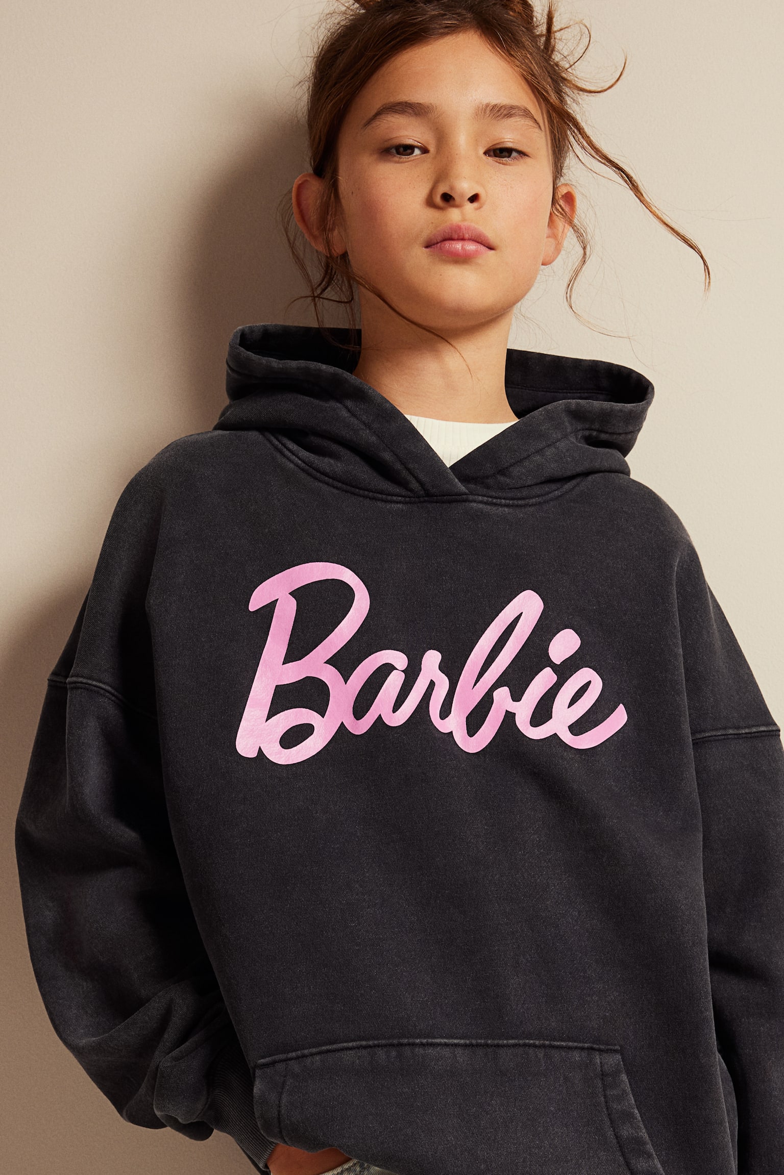 Oversized Print Hoodie - Dark grey/Barbie - 5