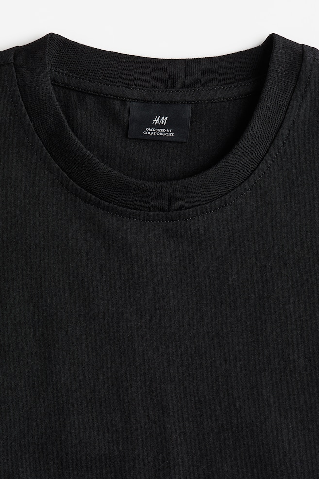 Oversized Fit Cotton T-shirt - Black/Black/White - 5