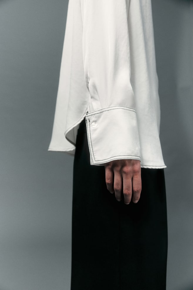 Contrasting-stitch shirt - Cream/Black - 5