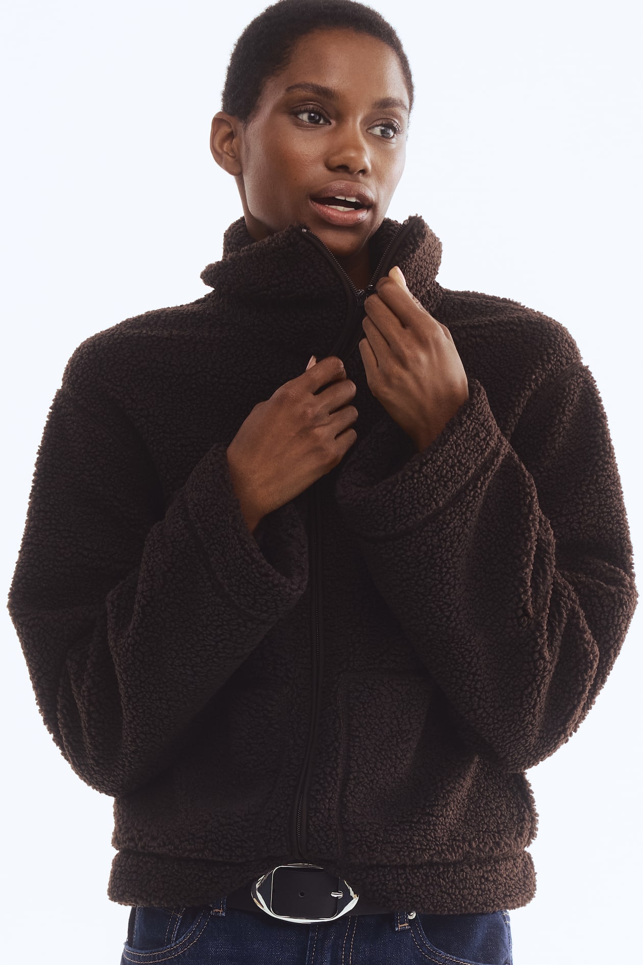 Veste en tissu Teddy bear - Marron foncé - FEMME | H&M FR