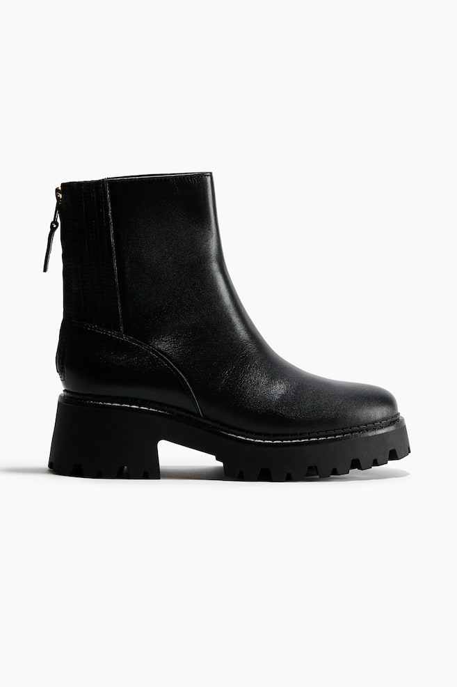 Bottines en cuir à semelle épaisse - Noir/Vert kaki foncé - 1