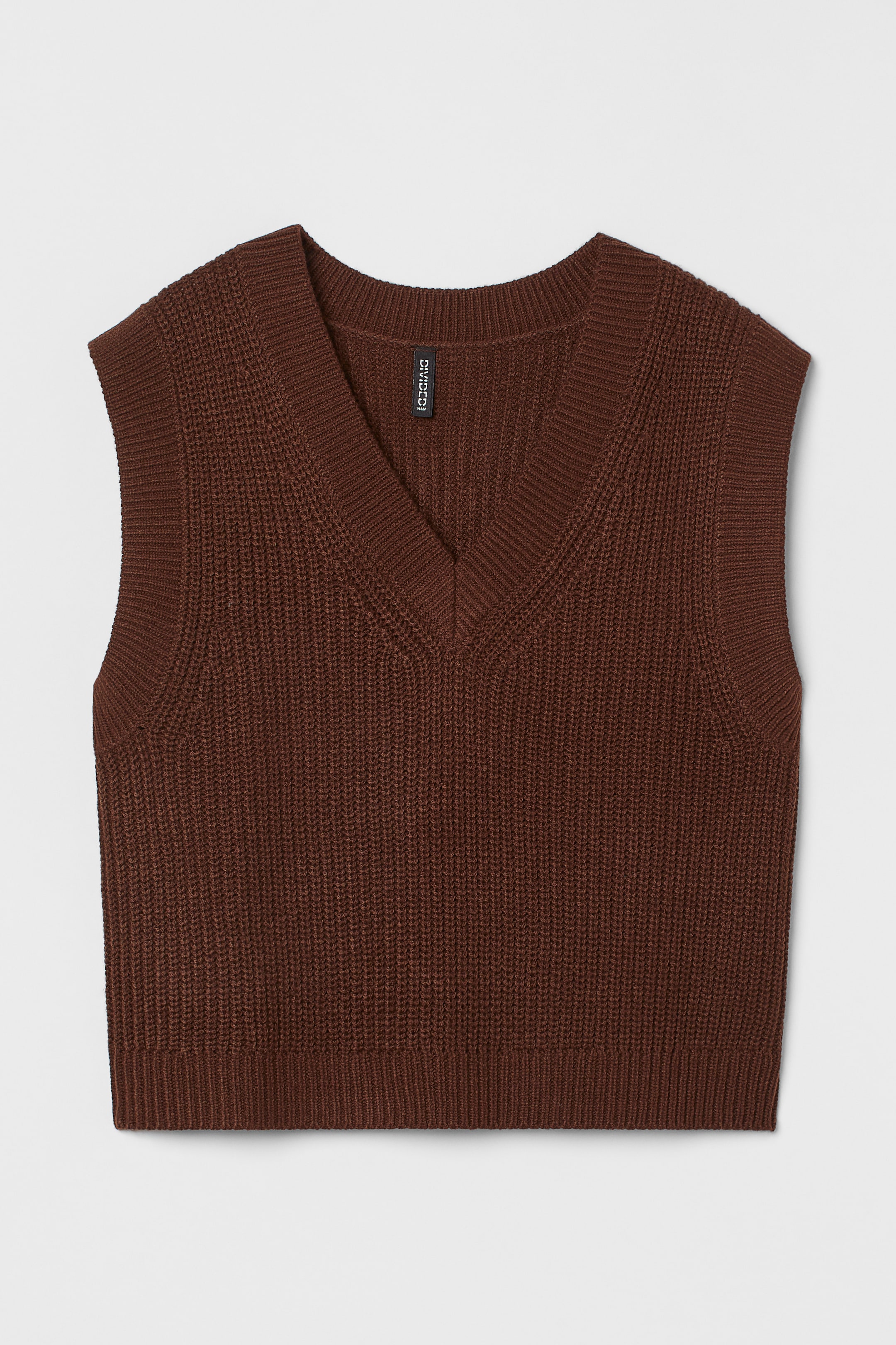 Ribbed sweater vest - V-neck - Sleeveless - Dark brown - Ladies | H&M GB