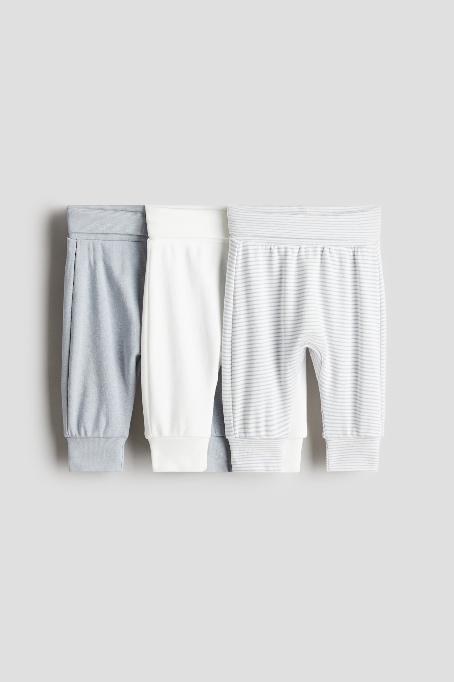 3-pack foldover-waist trousers - ライトブルー／ボーダー/ライトベージュメランジ／ナチュラルホワイト/ブルー／ストライプ/ライトダスティピンク／ドット - 1