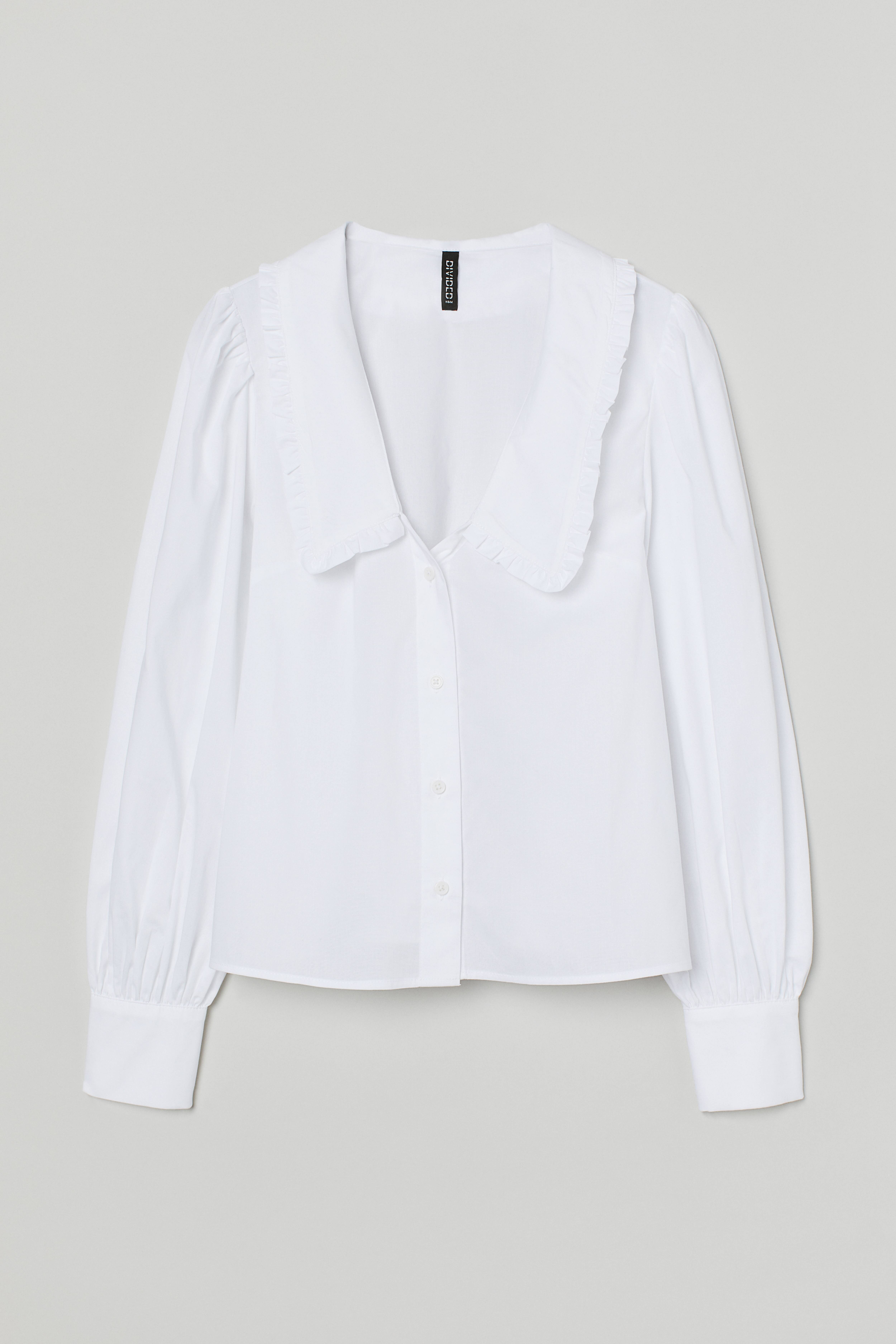 Ruffle-collar Blouse - Plunge Neckline - Long sleeve - White - Ladies | H&M  CA