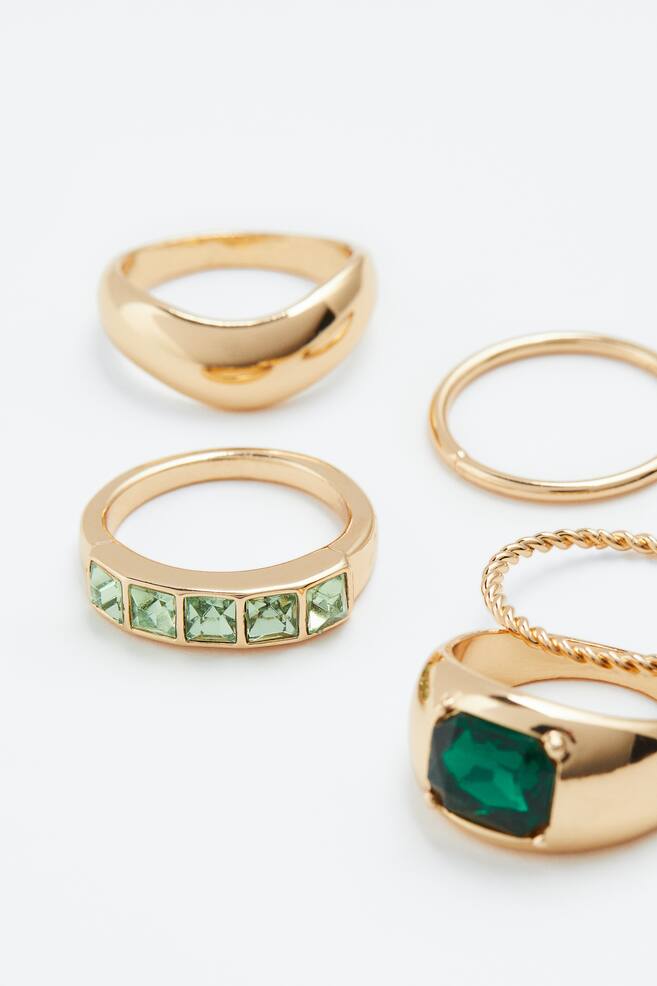 5-pack rings - Gold-coloured/Green - 2