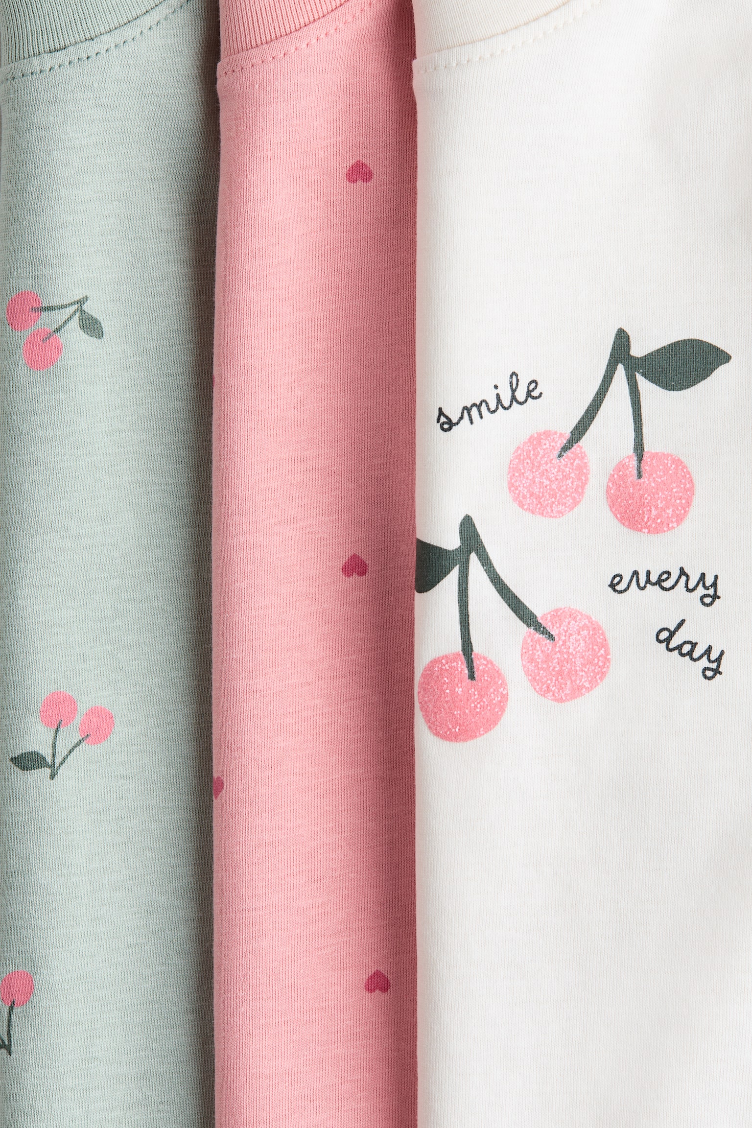 3-pack printed T-shirts - Cream/Cherries/Light pink/Bows - 2