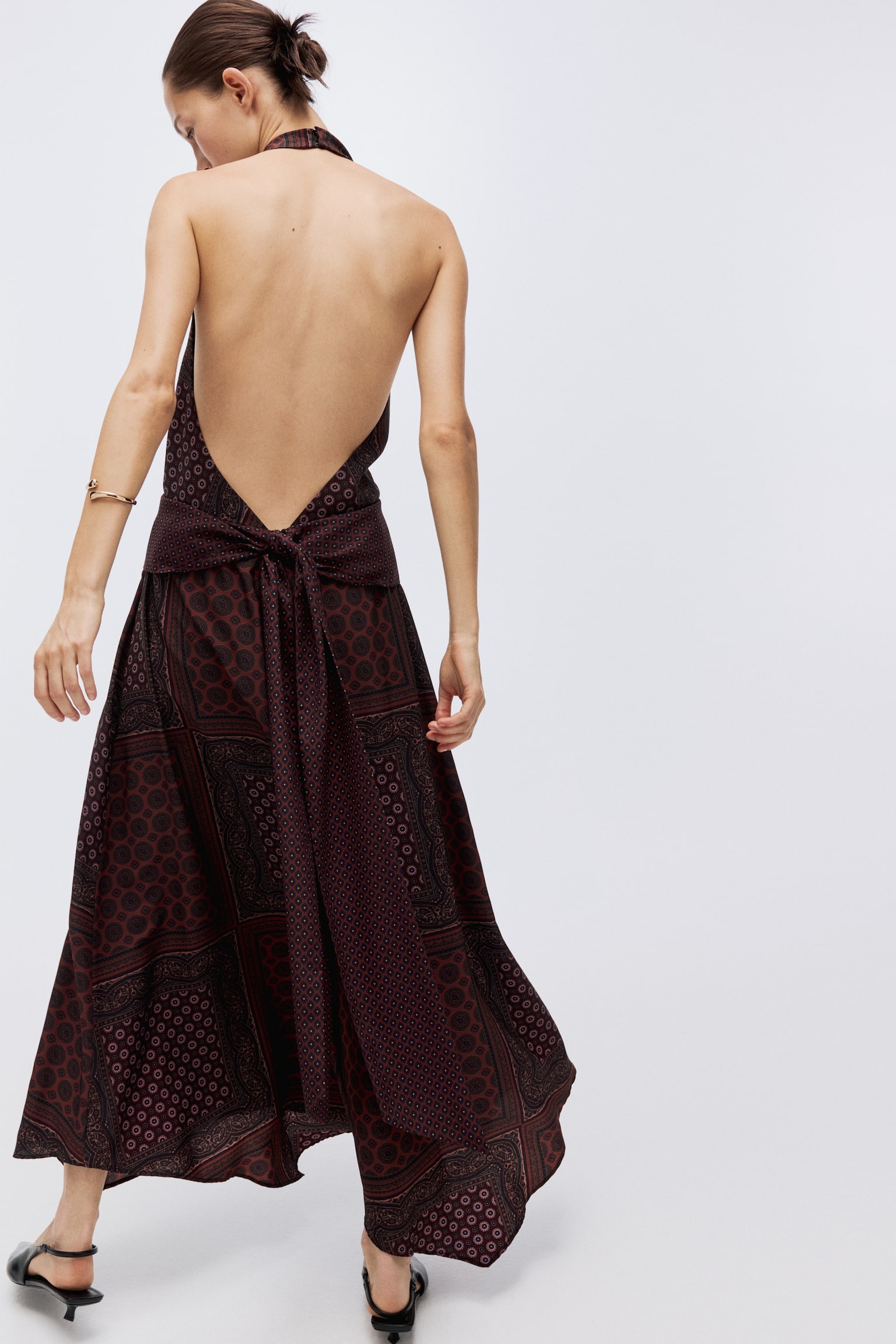Long halterneck dress - Burgundy/Patterned - 7