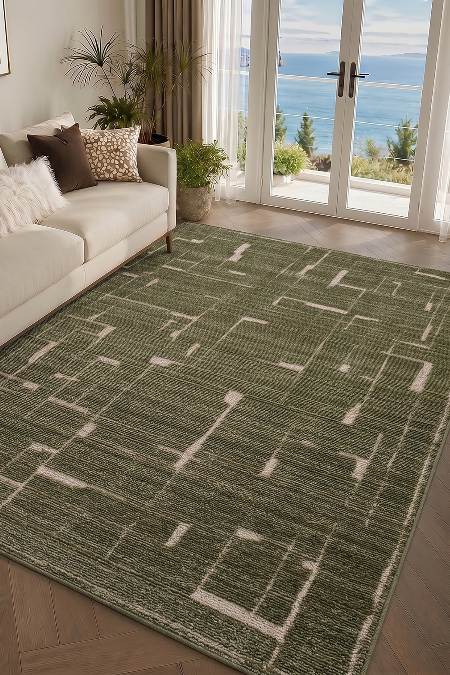 Alba Modern Graphic Rug - Green/Brown