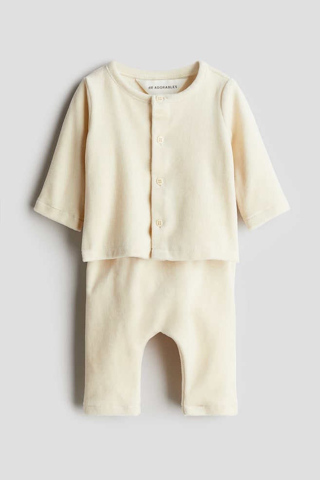 2-piece Velour Set - Cream - 1