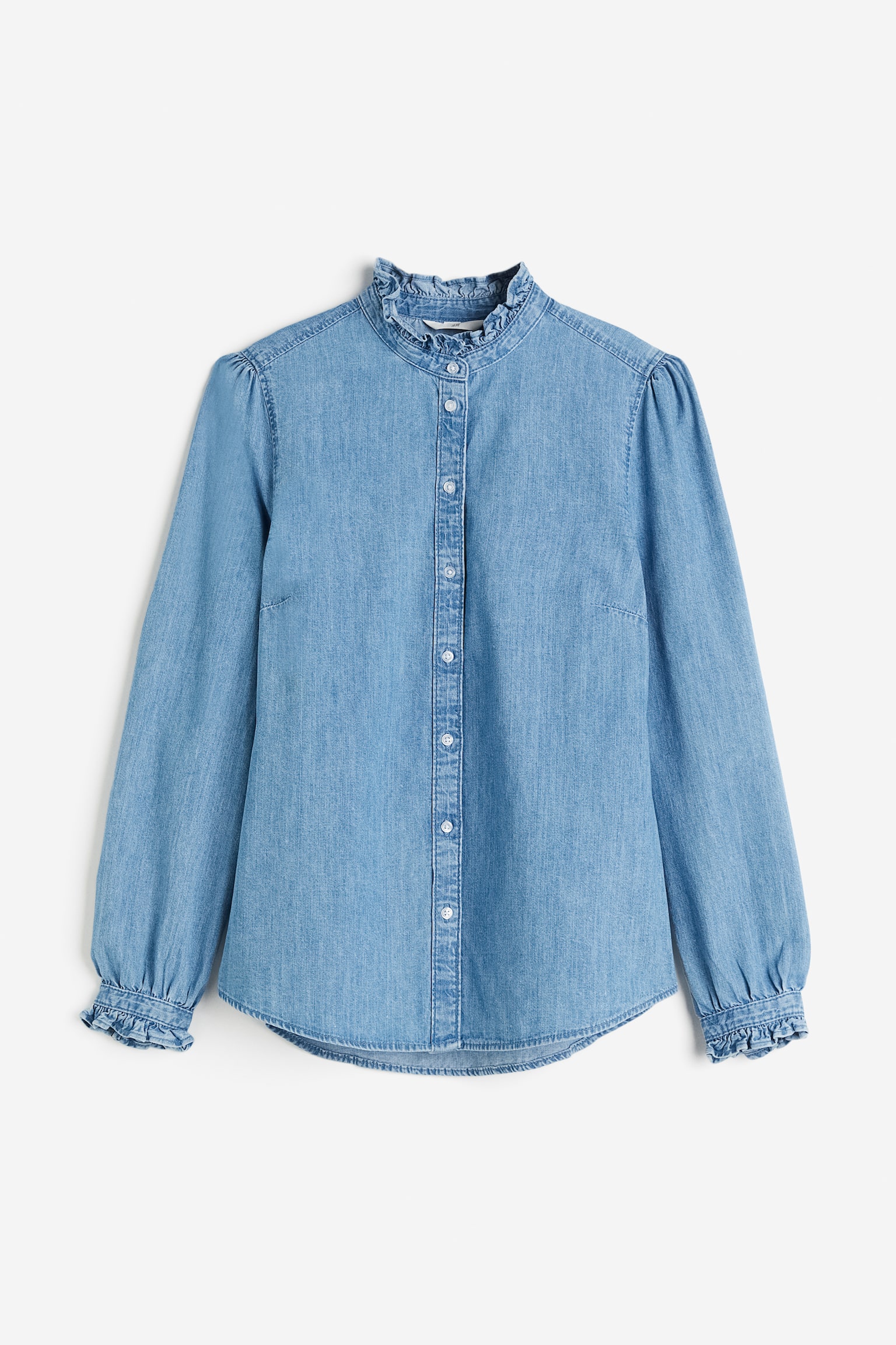 Frill Trim Denim Blouse - Light denim blue/Light denim blue - 2