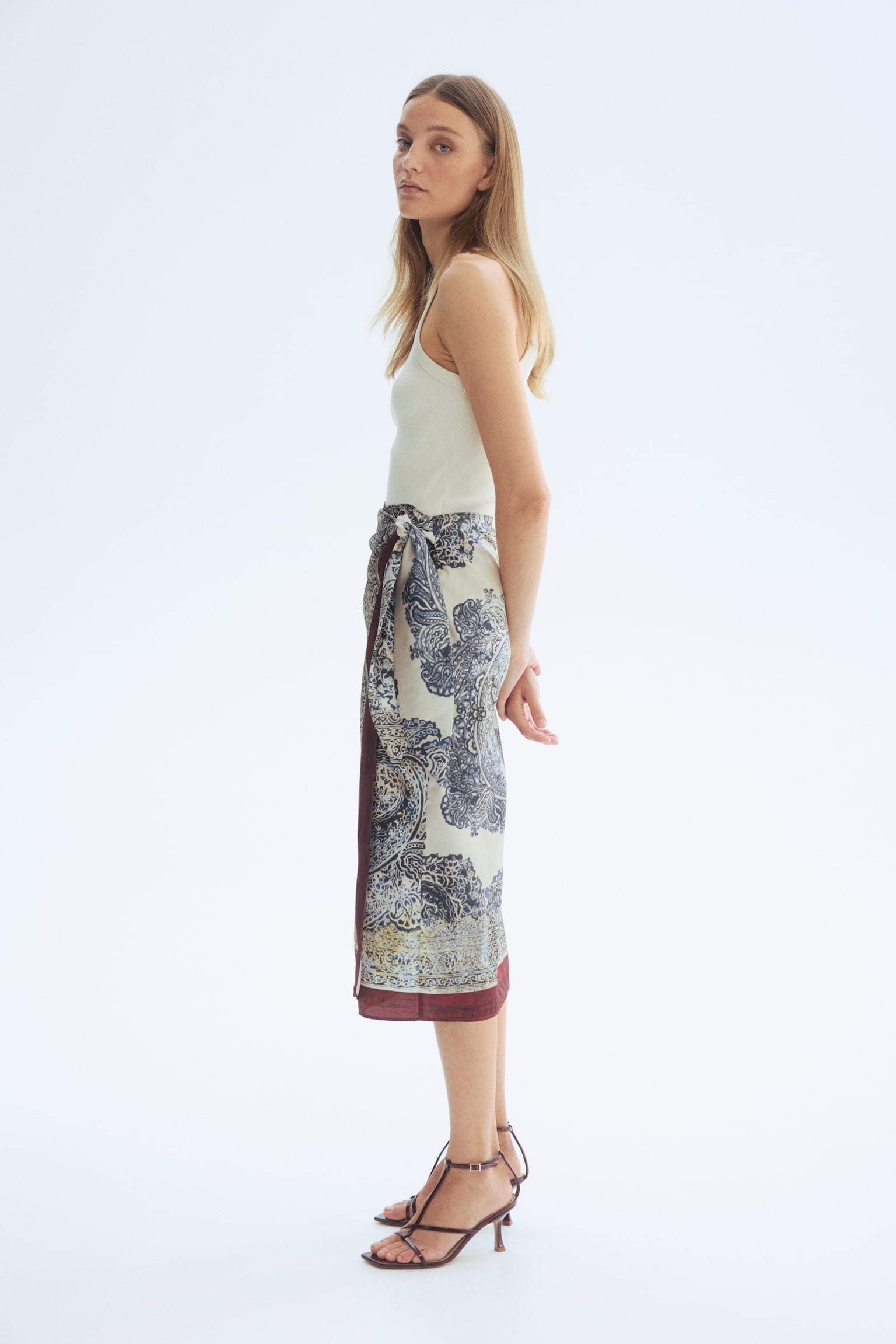 Satin wrap skirt - Cream/Paisley pattern - 1