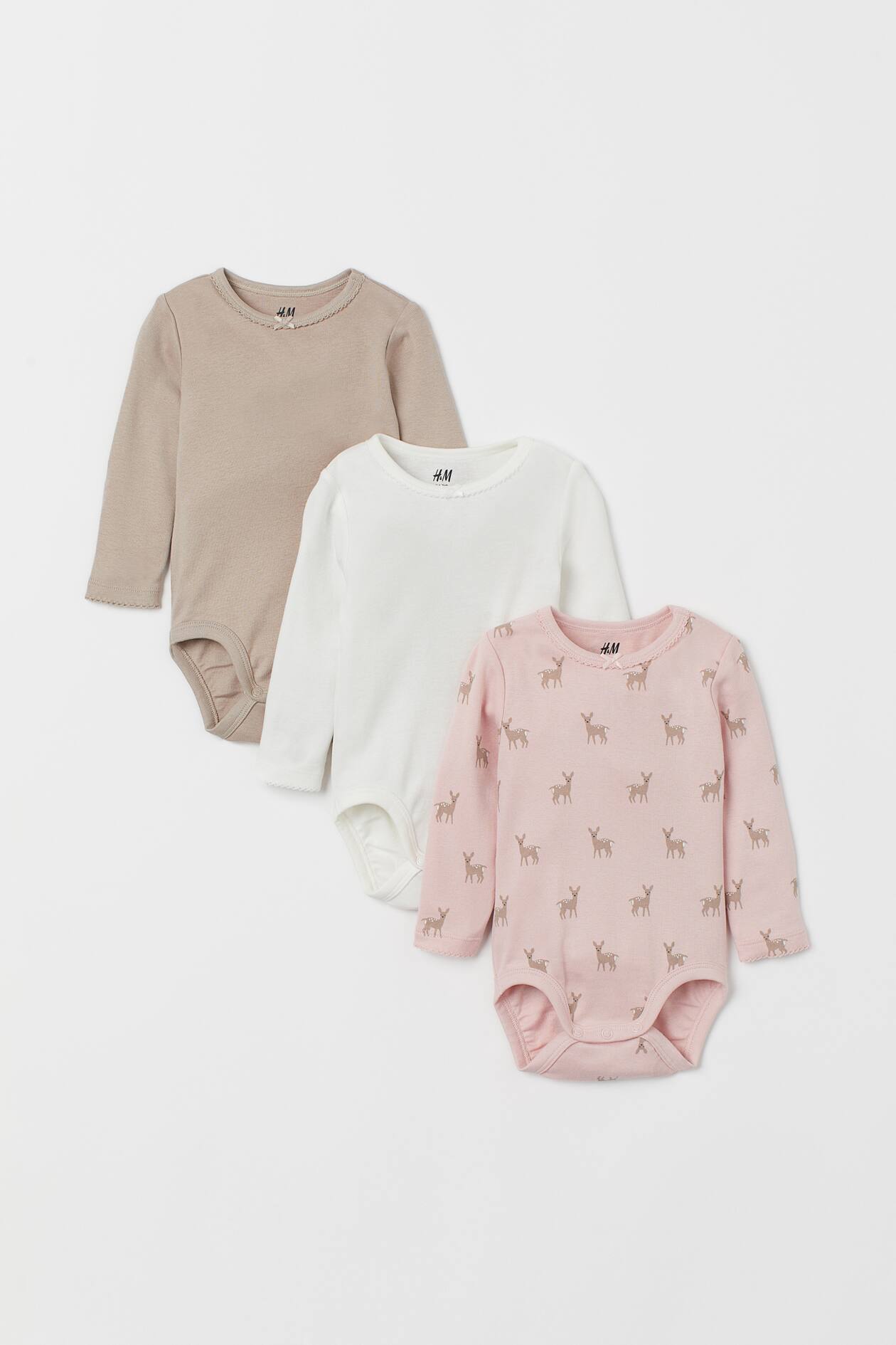 3-pack Cotton Bodysuits - Light pink/deer - Kids | H&M US