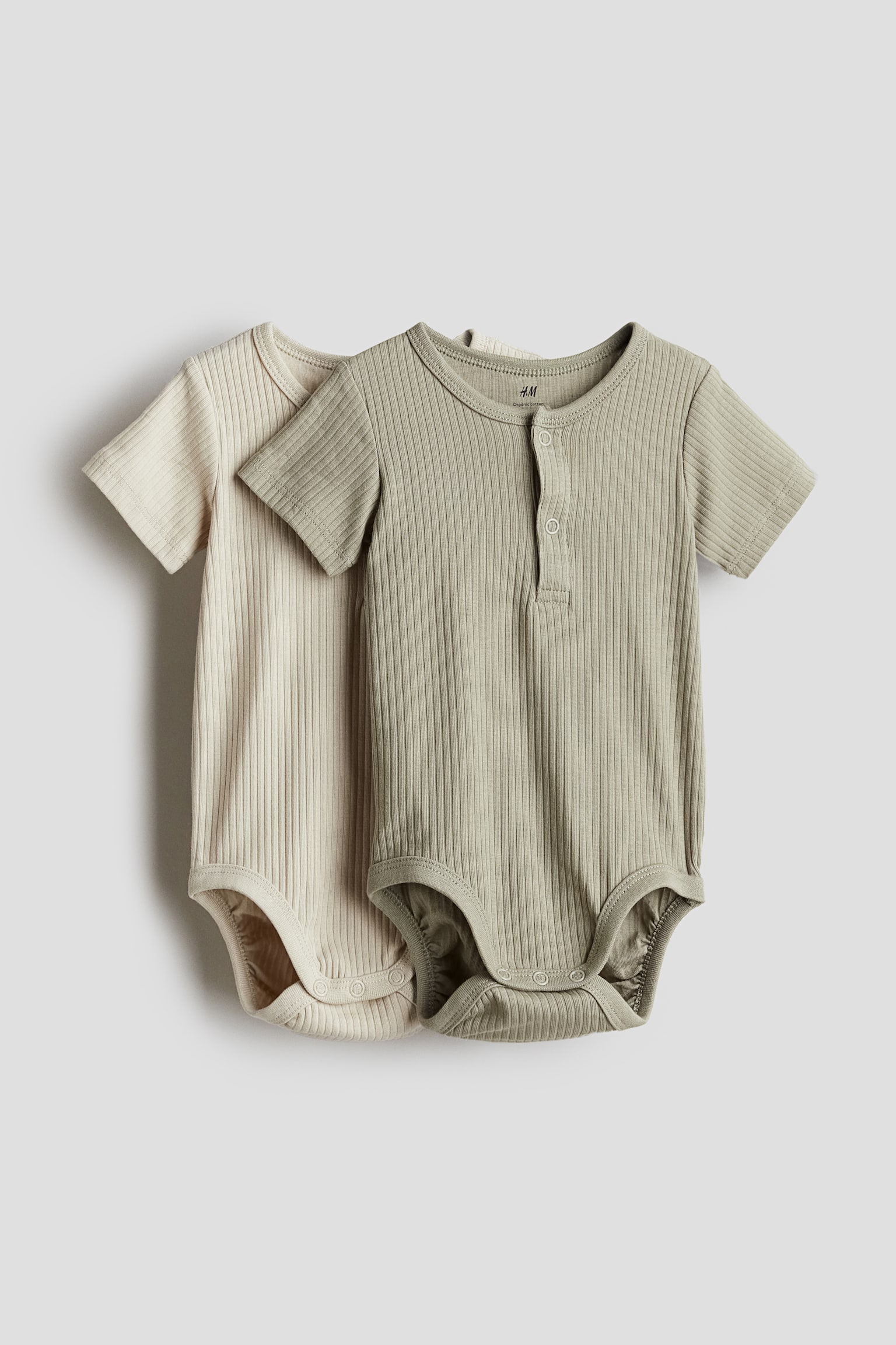 2-pack Henley bodysuits - Cream/Green/Dark grey/Light grey marl - 1