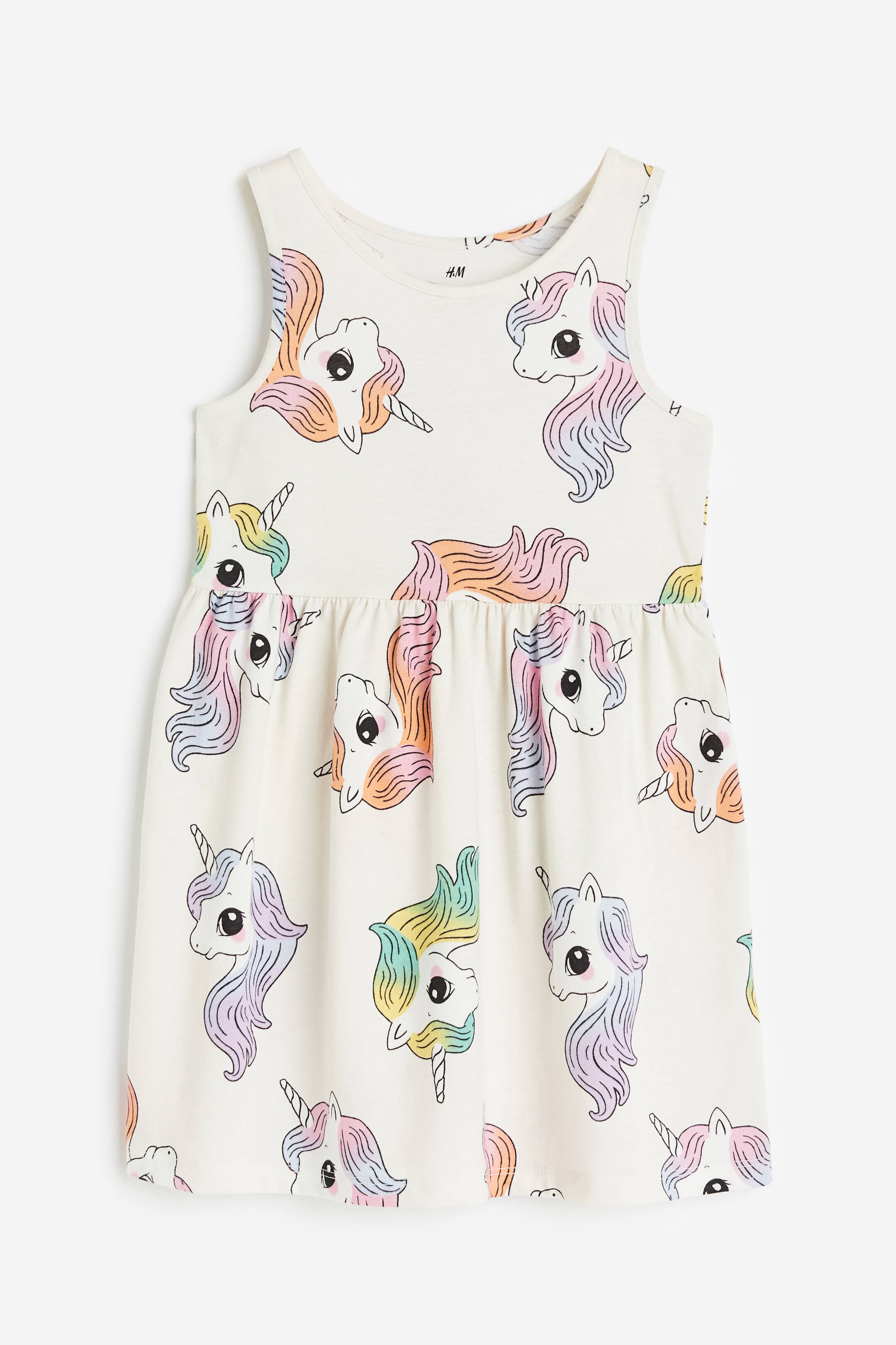 View larger image: Patterned jersey dress - White/Unicorns - Kids | H&M 1