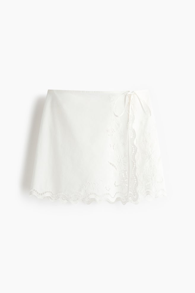Falda playera de algodón con lazos - Blanco - 1