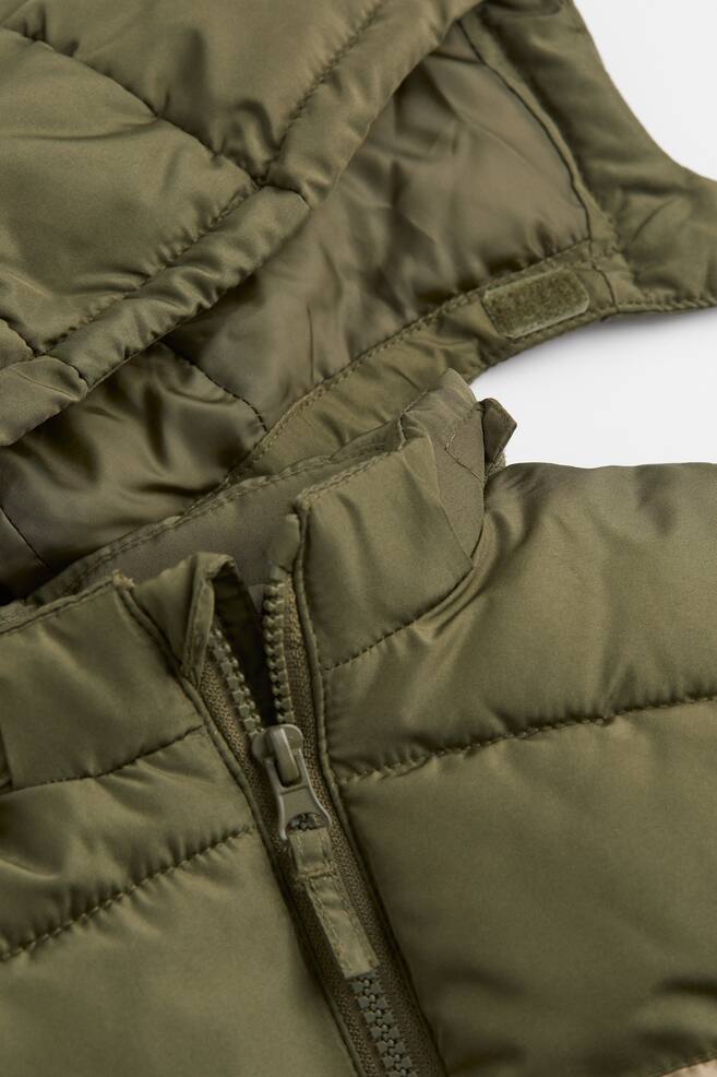 Hooded puffer jacket - Khaki green/Beige - 2