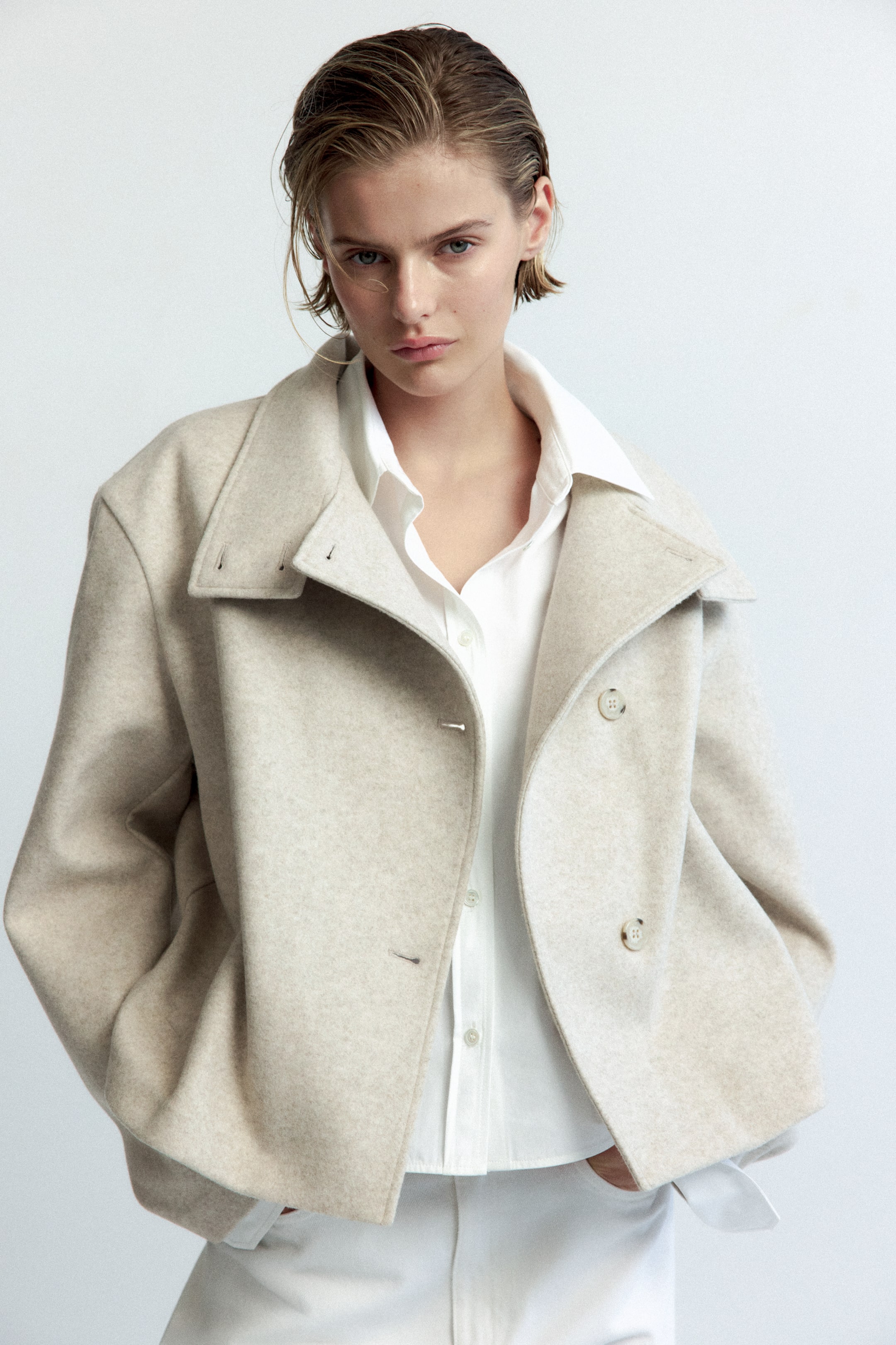 Женские куртки H&M Felted Funnel-Collar Jacket — фото 3