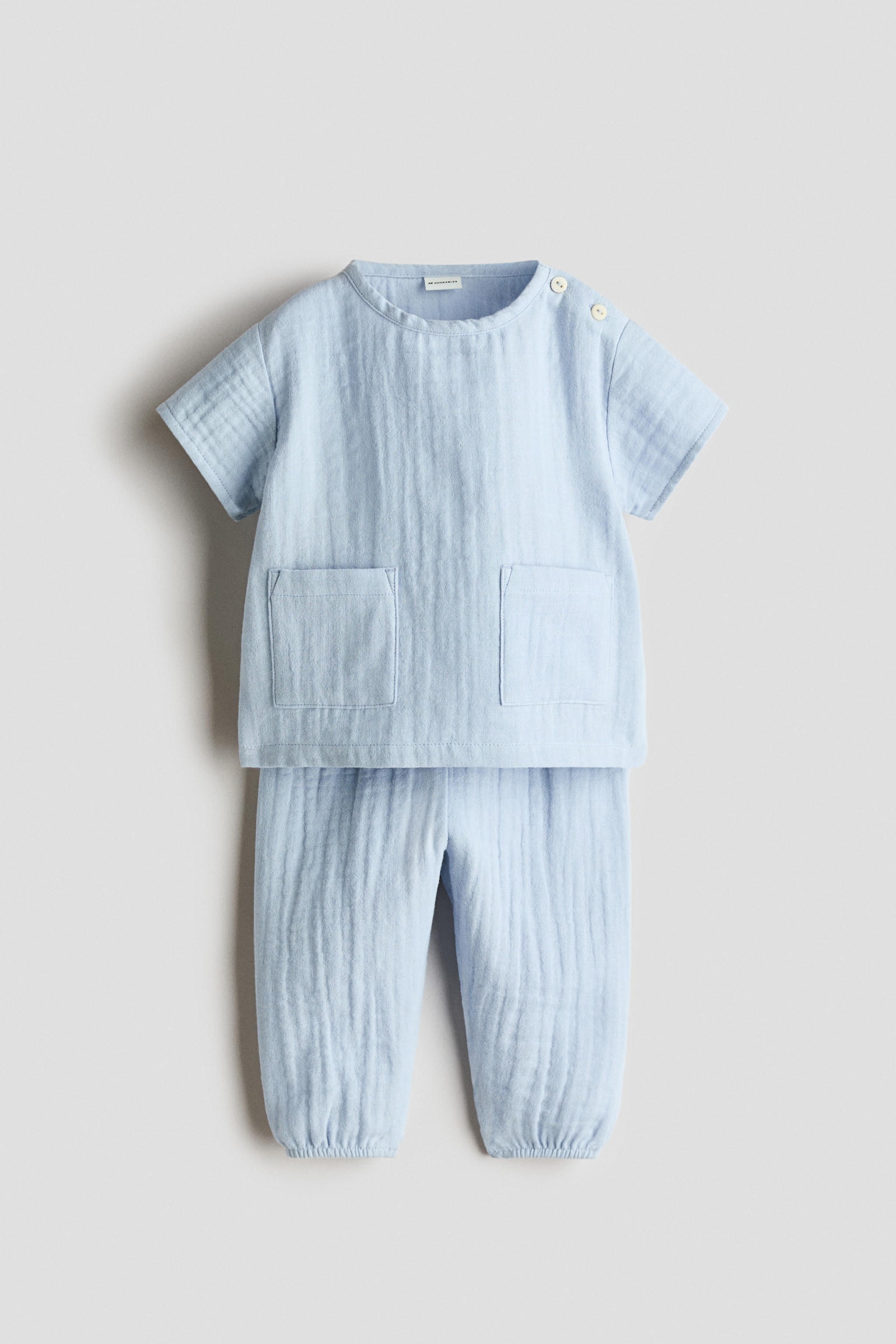 Ensemble 2 pièces en mousseline de coton - Bleu clair/Vert kaki
