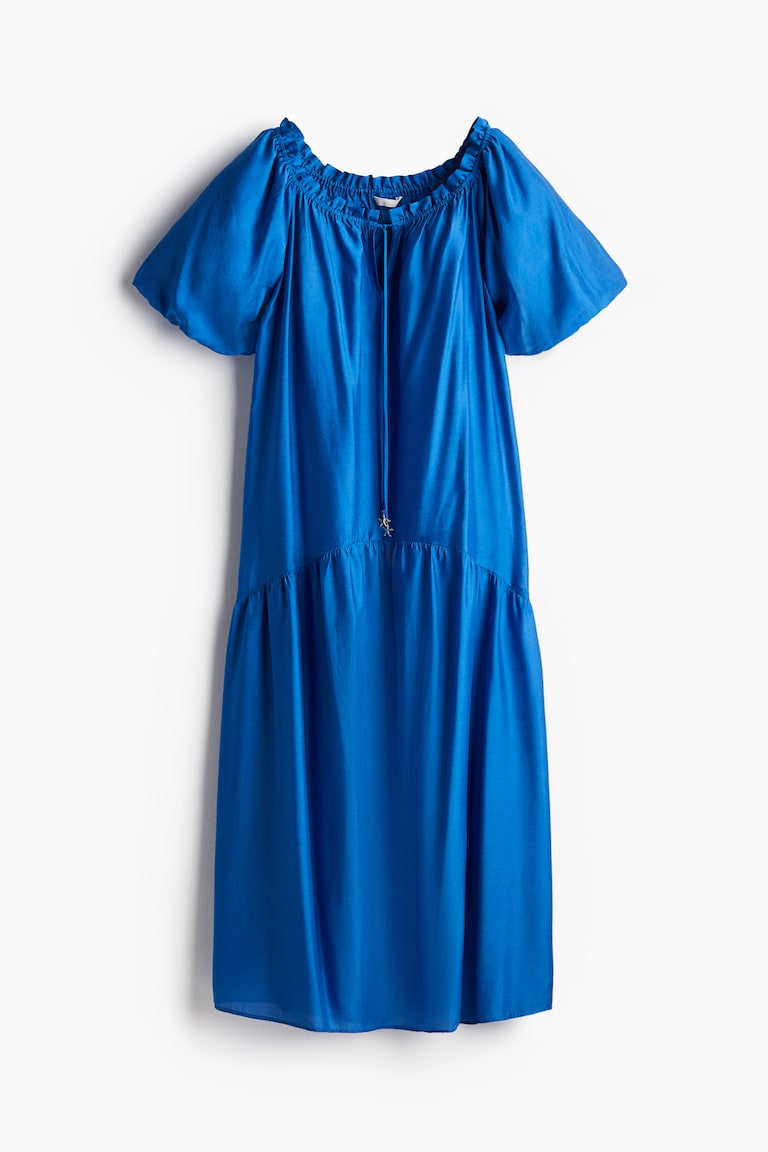 blue crinkle dress Indigo dot drawstring dress  Two