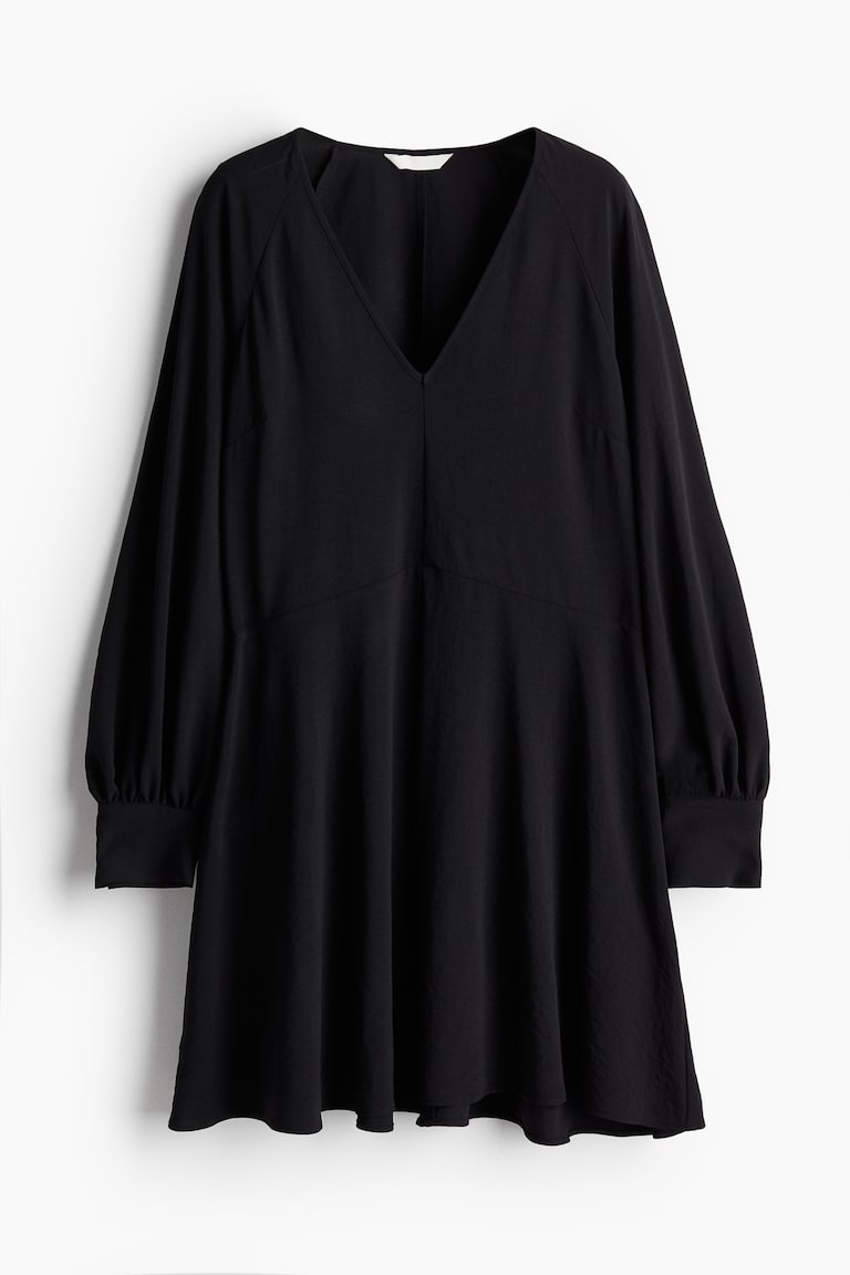 slim fit dress slacks Black Long Flared Sleeves Drape Detail Bodycon Mini Dress | Dress main image 1