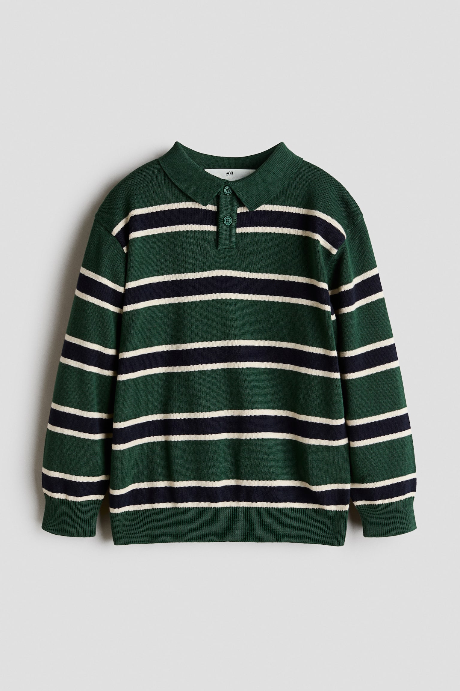 Cotton Polo Sweater - Dark green/striped - 1