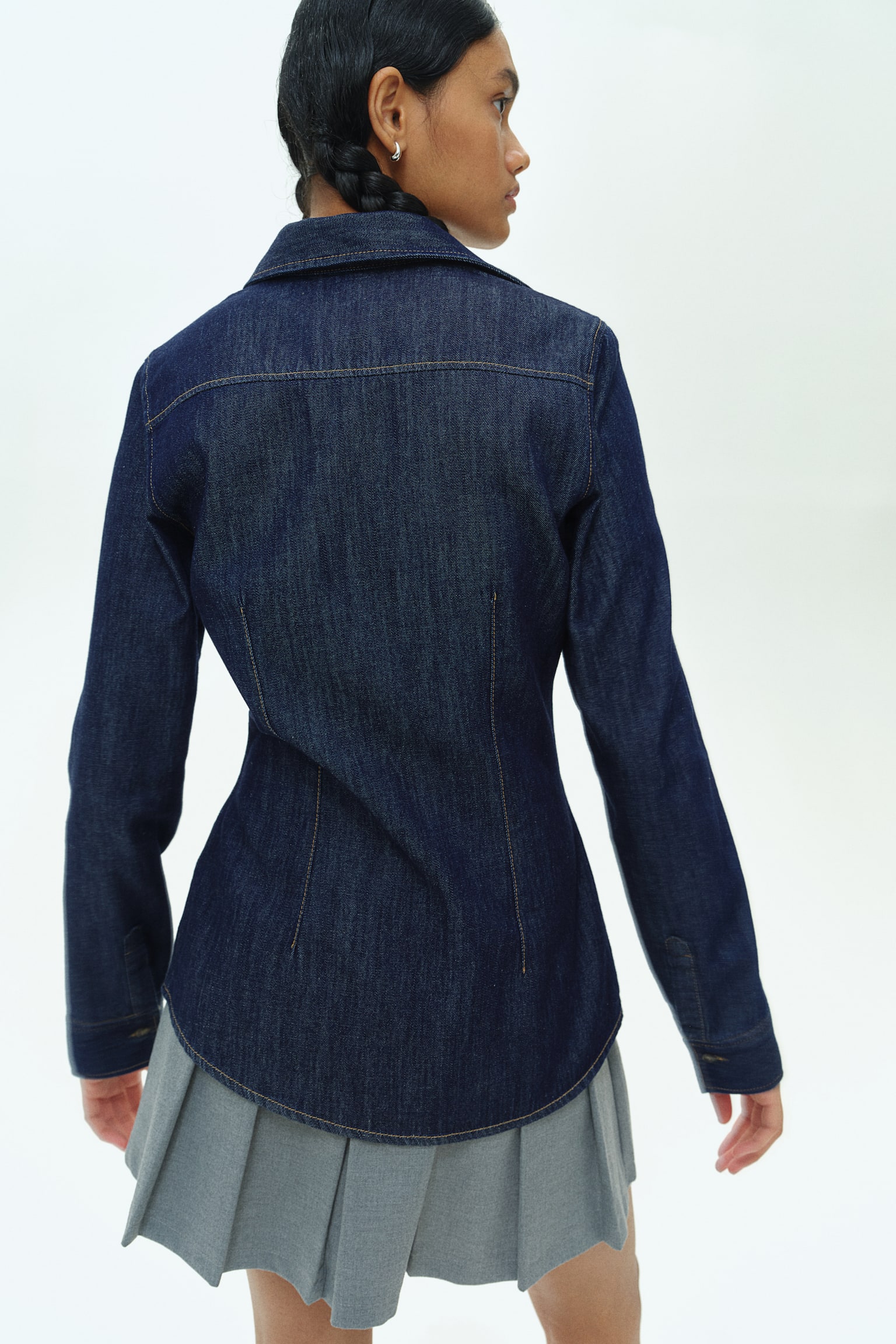 Tapered-waist denim shirt - Dark denim blue/Black - 3