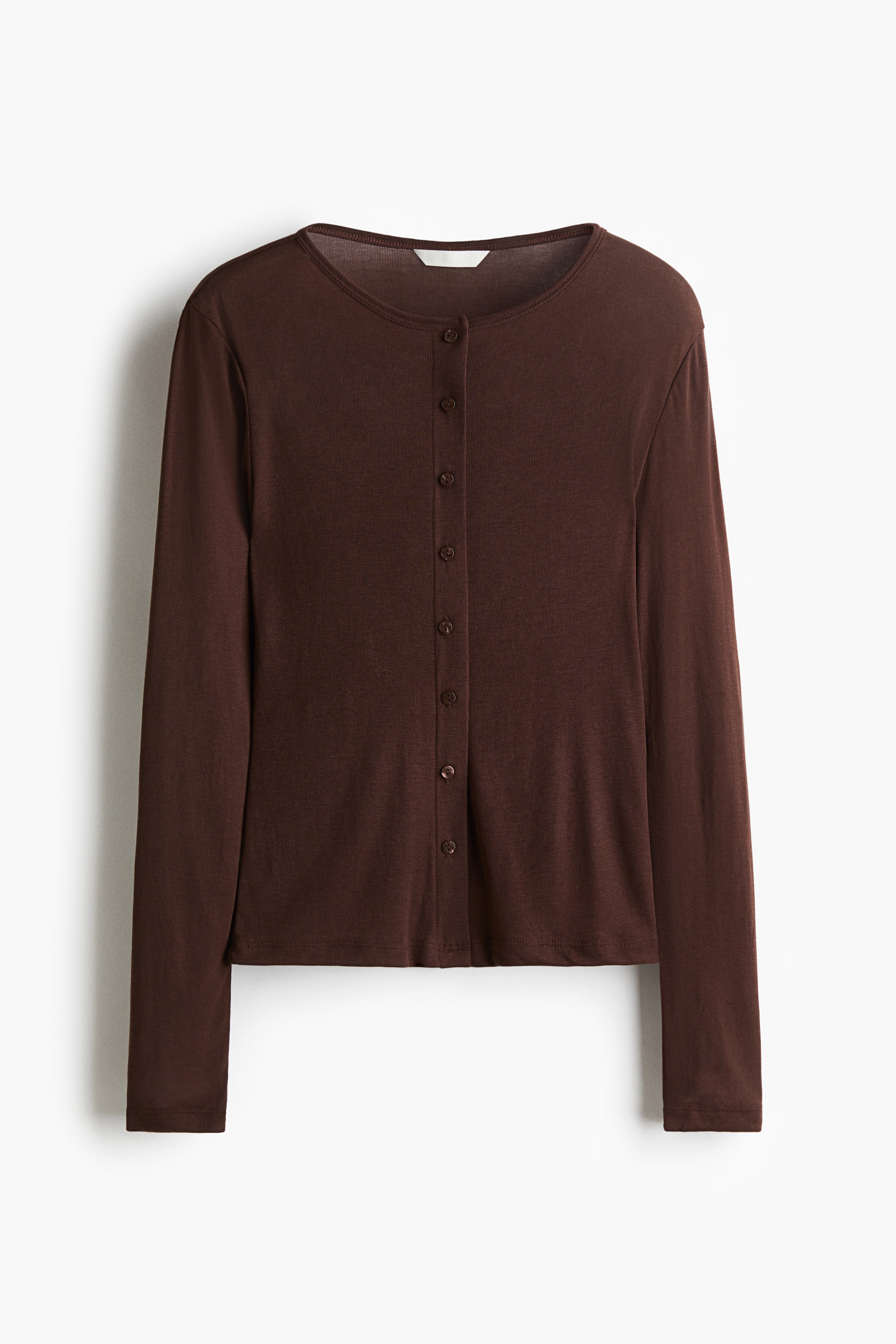 Μπλούζα με λεπτή πλέξη και κουμπιά μπροστά - Σκούρο καφέ/Γκρι μελανζέ/Πορτοκαλί