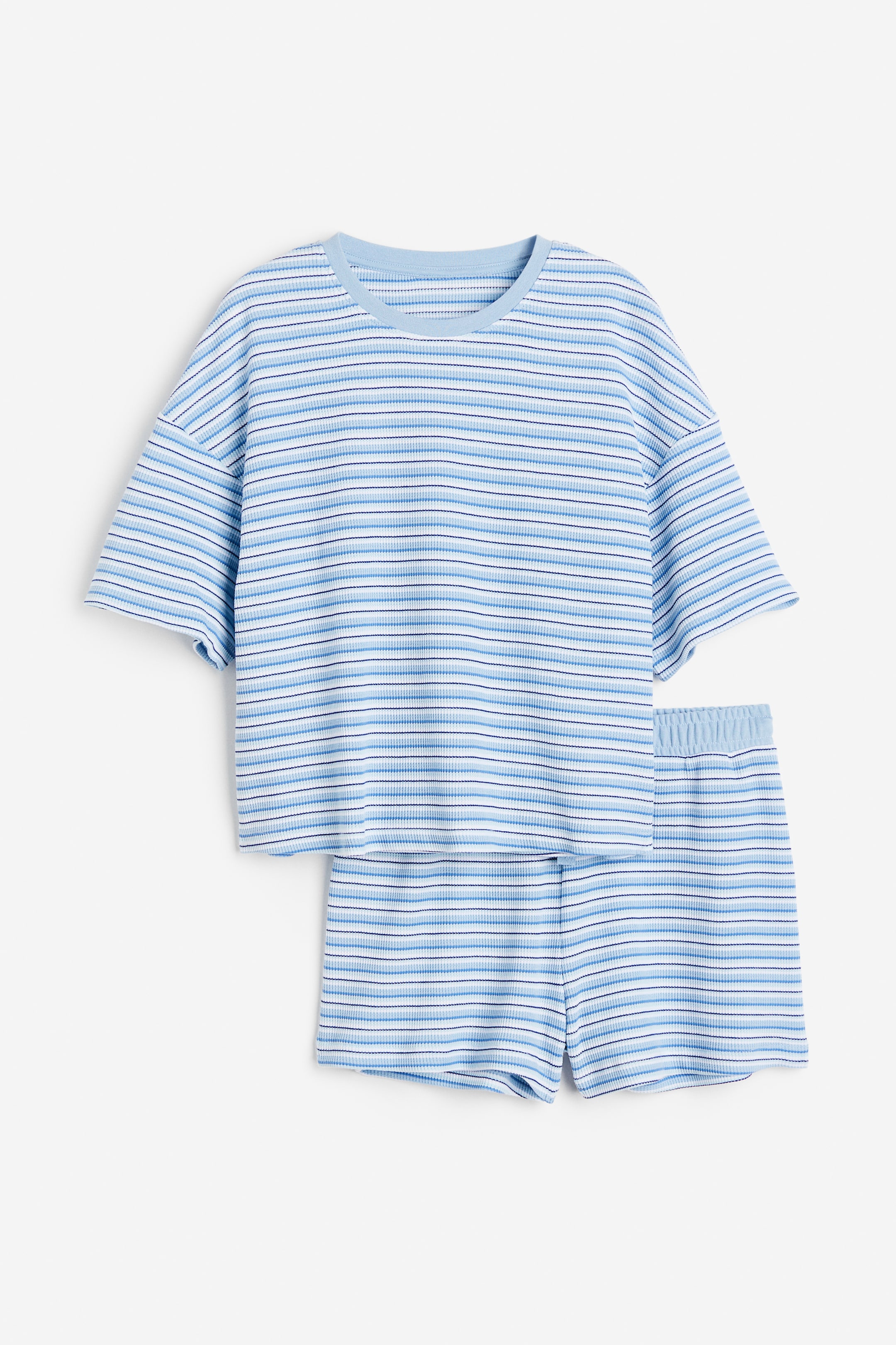 查看大圖: 配短褲華夫格睡衣套裝 - 淺藍色/條紋 - Ladies | H&M 1