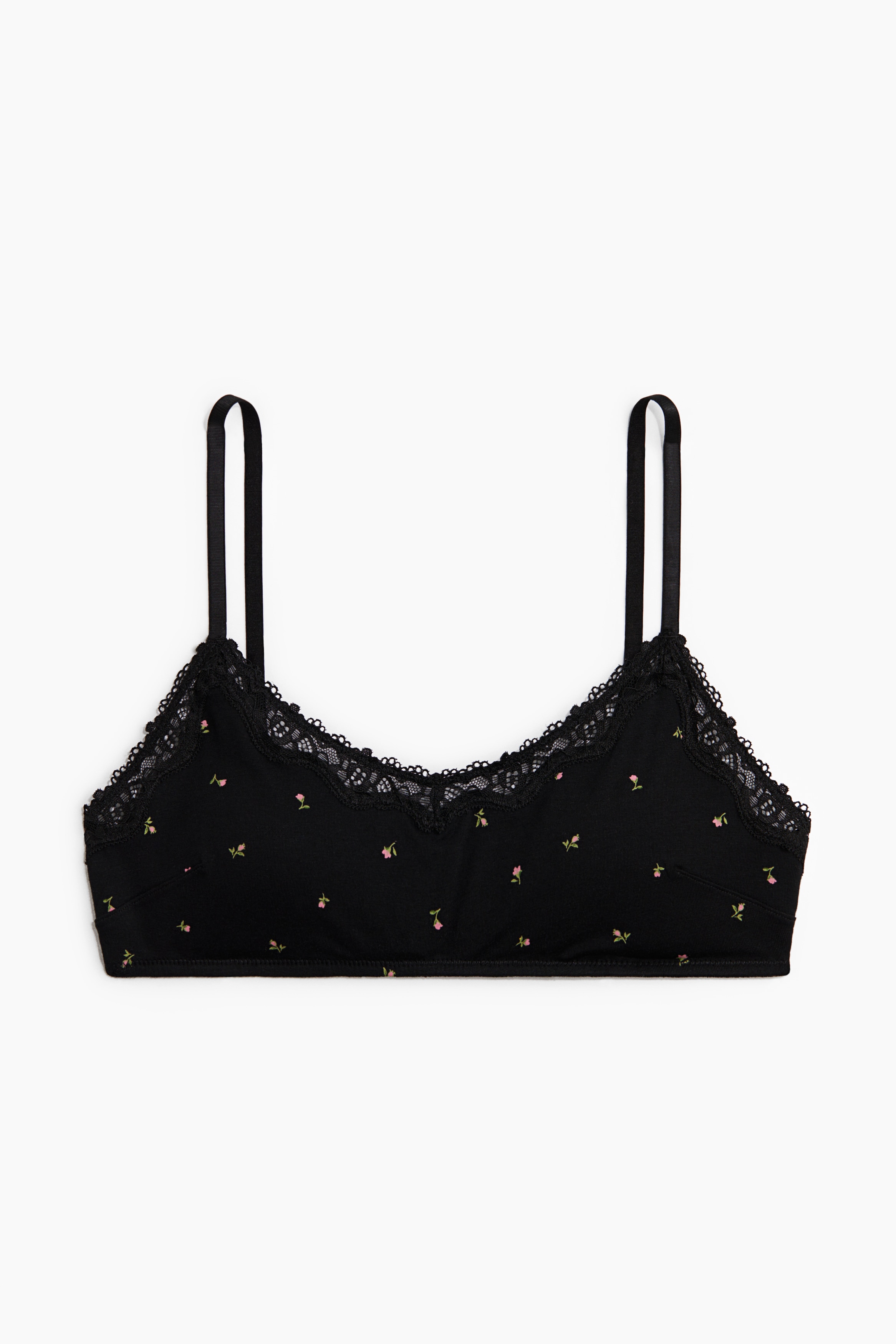 Reggiseno morbido e imbottito in cotone - Nero/fiori