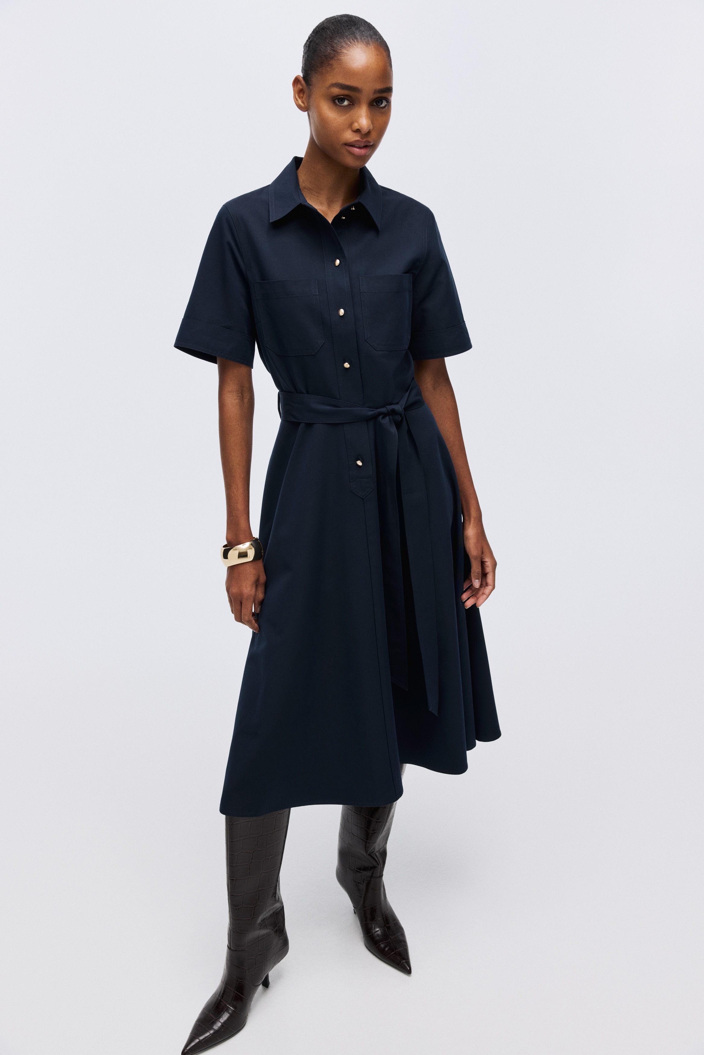 Women's Navy blue Short-Sleeved Shirt Dress | H&M US