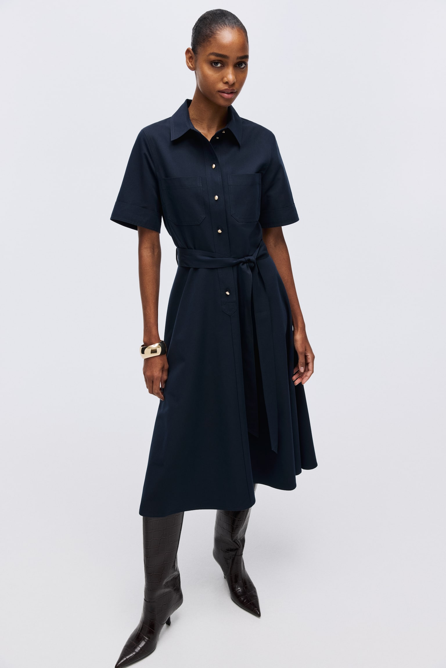 Short-sleeved shirt dress - Navy blue - 3