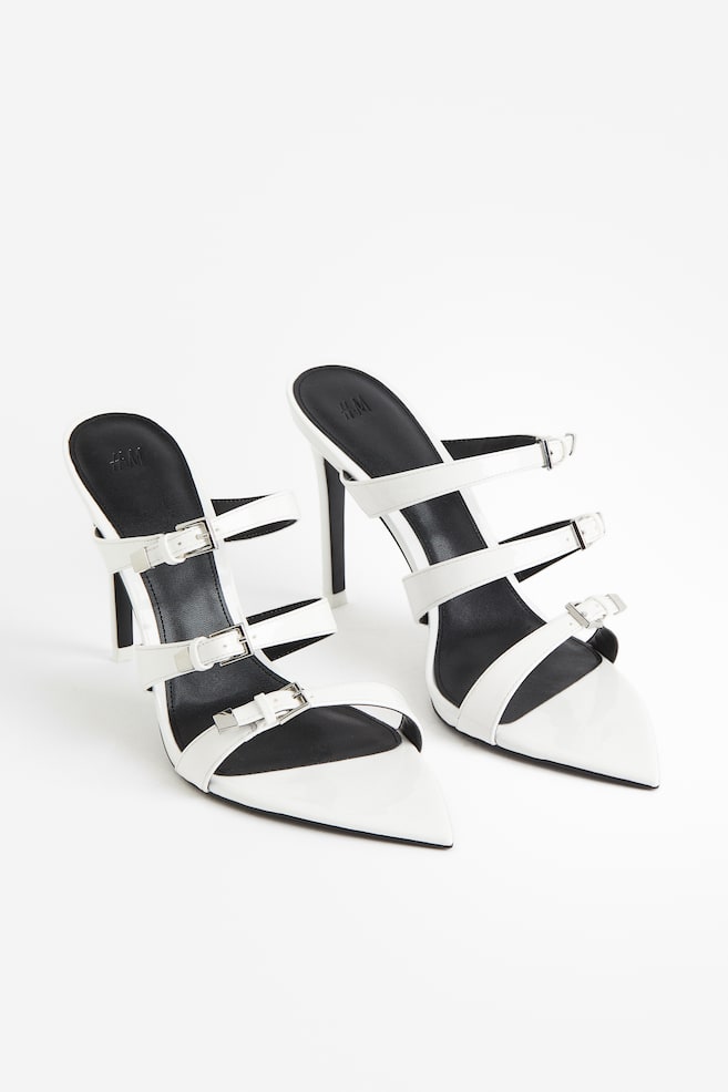 Spitze Sandaletten mit Absatz - Weiß/Schwarz - 2