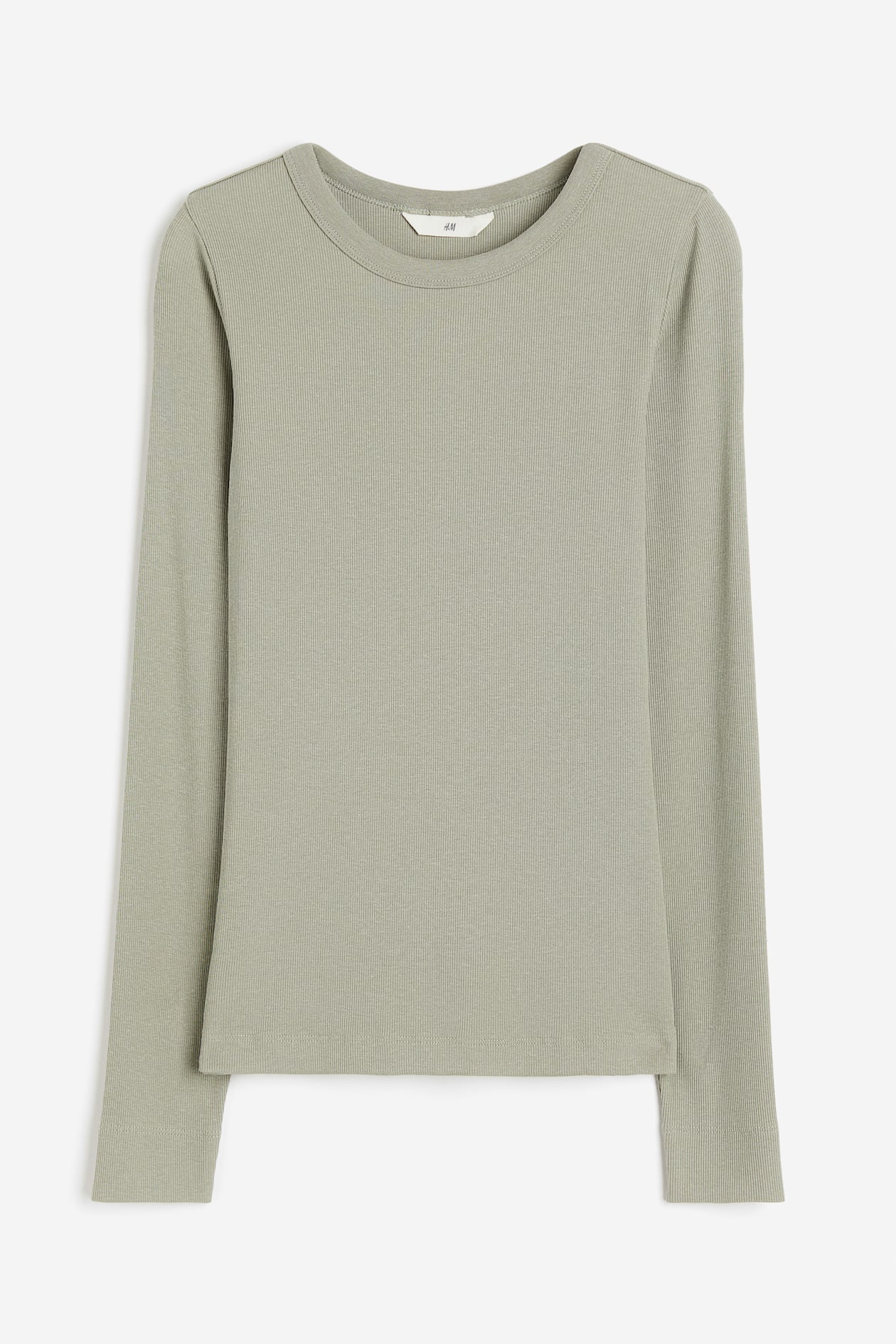 Ribbed Modal-blend Top - Round Neck - Long sleeve - Light khaki 