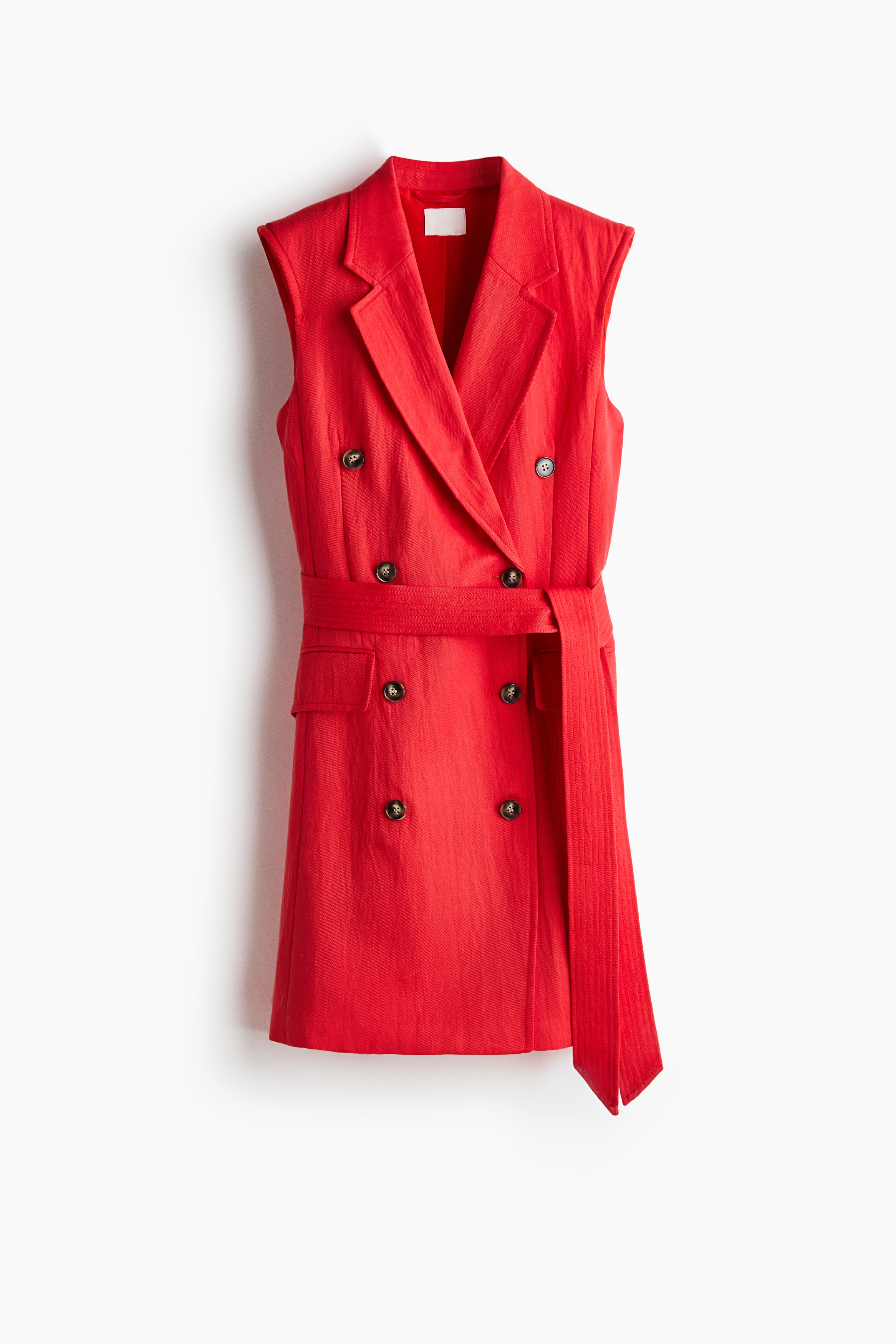 Linen-Blend Jacket Dress - Red/Cream/striped