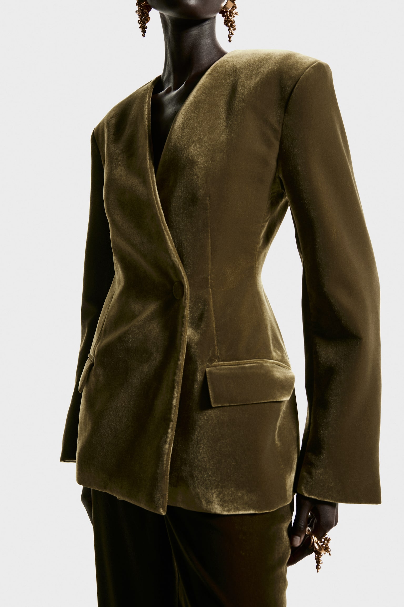 Velvet blazer - Dark khaki green - 4