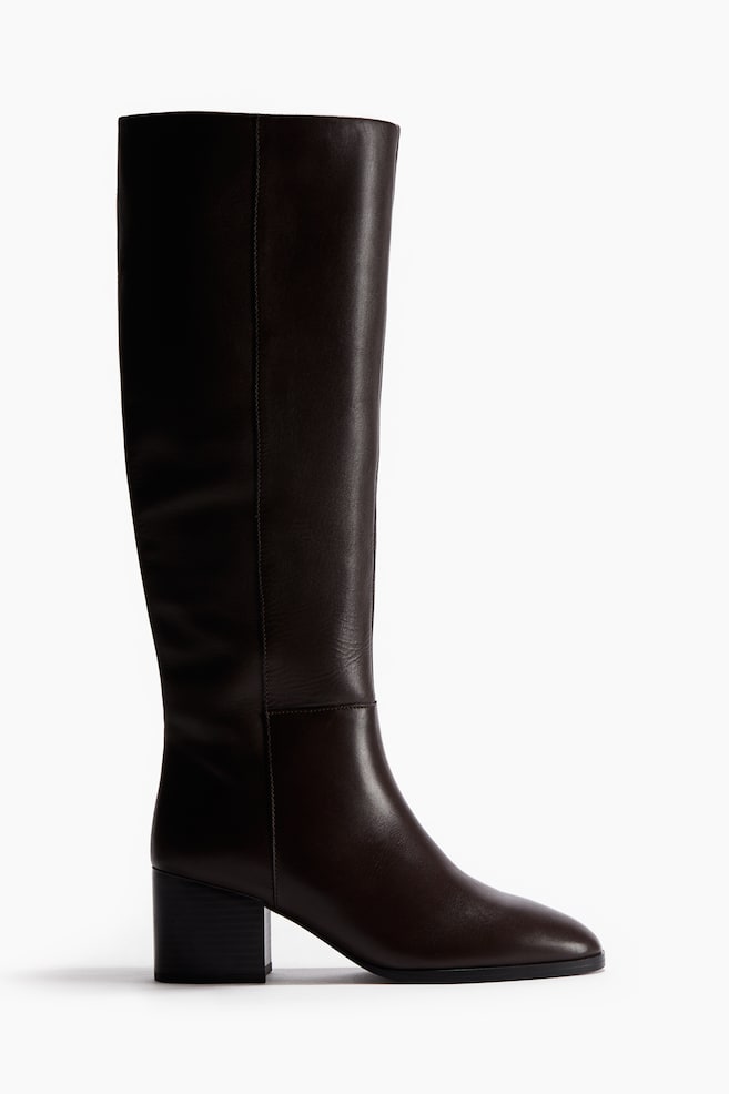 Bottes en cuir de hauteur genou - Marron foncé/Noir - 1