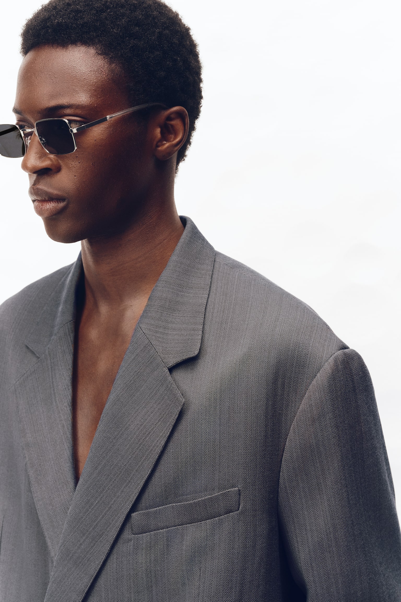 Мужской пиджак H&M Loose-Fit Single-Breasted Wool-Blend Suit, цвет: Тёмный серый — фото 5
