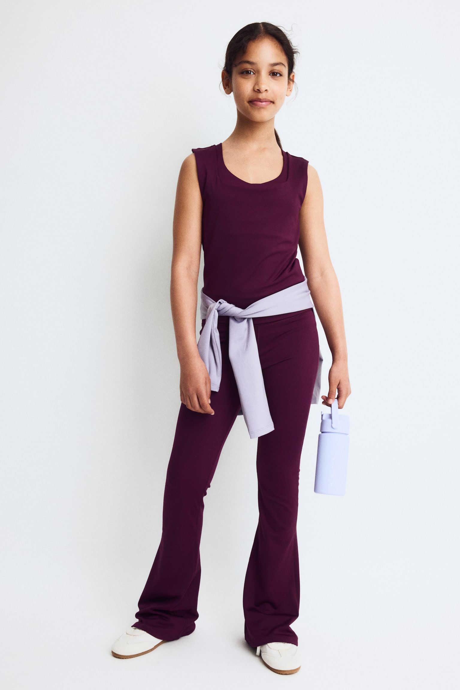 Flared sports leggings with DryMove™ - Lilac plum/Black/Purple mole/Grape - 1