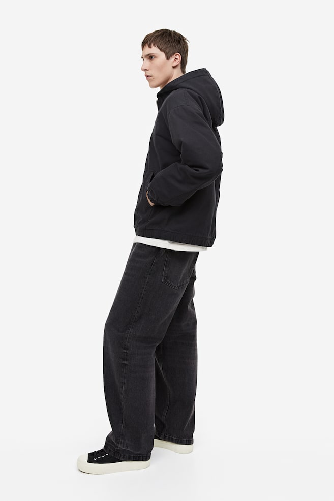 Loose Fit Hooded canvas jacket - Dark grey/Beige/Paisley-patterned - 4