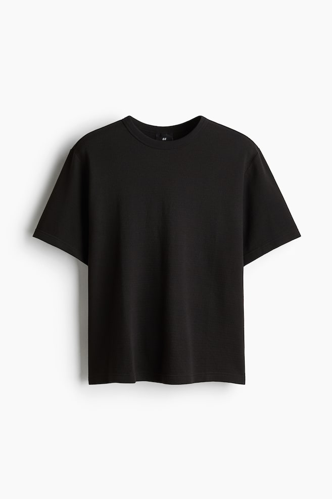 Regular Fit Waffled T-Shirt - Black/Cream - 1