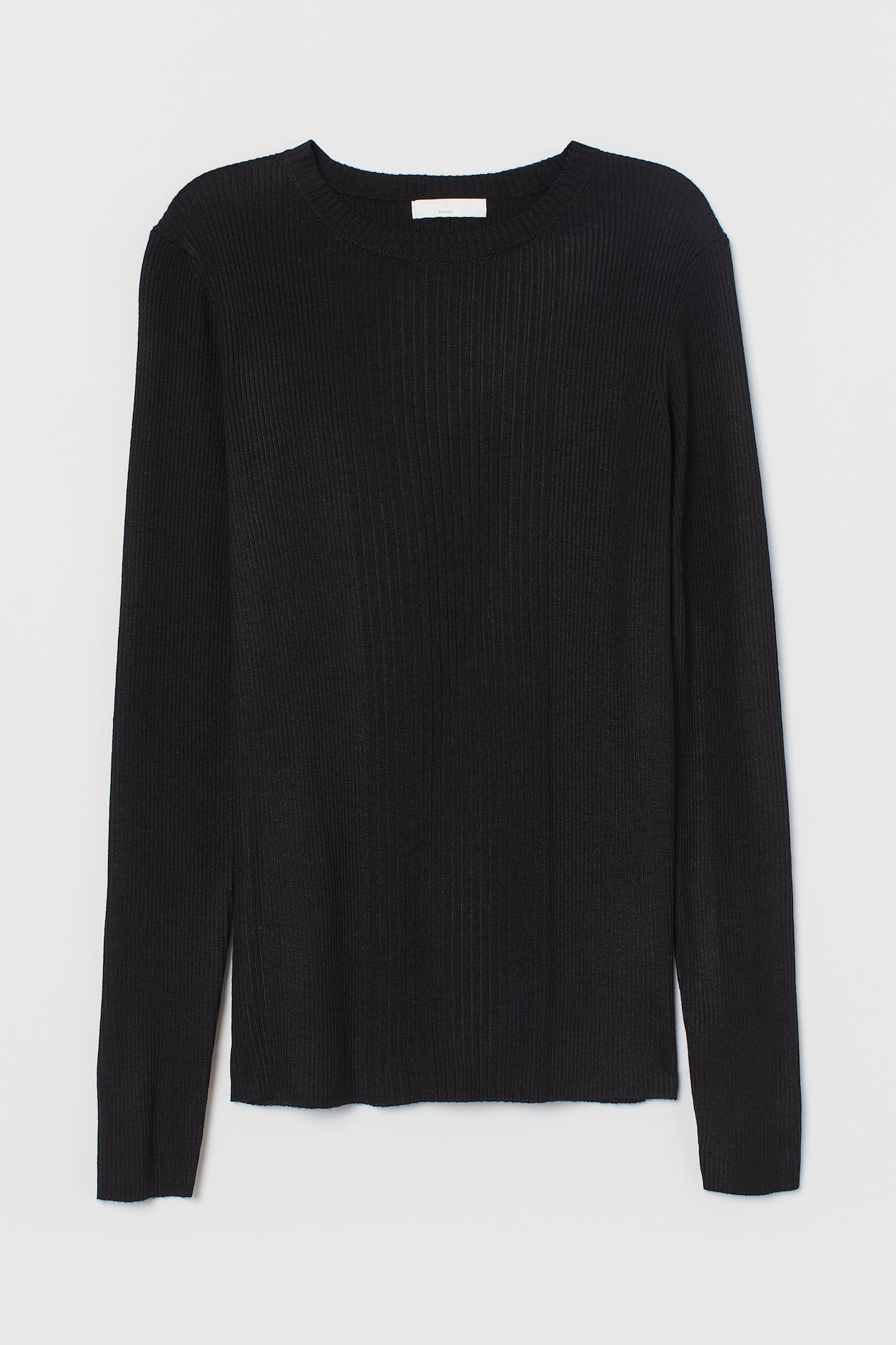 Fine-knit top - Round neck - Long sleeve - Black - Ladies | H&M GB