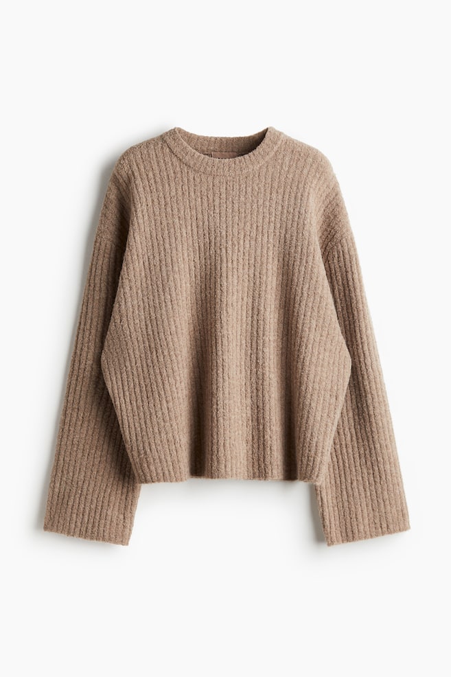 Pullover a coste in misto lana - Beige scuro/Crema - 1