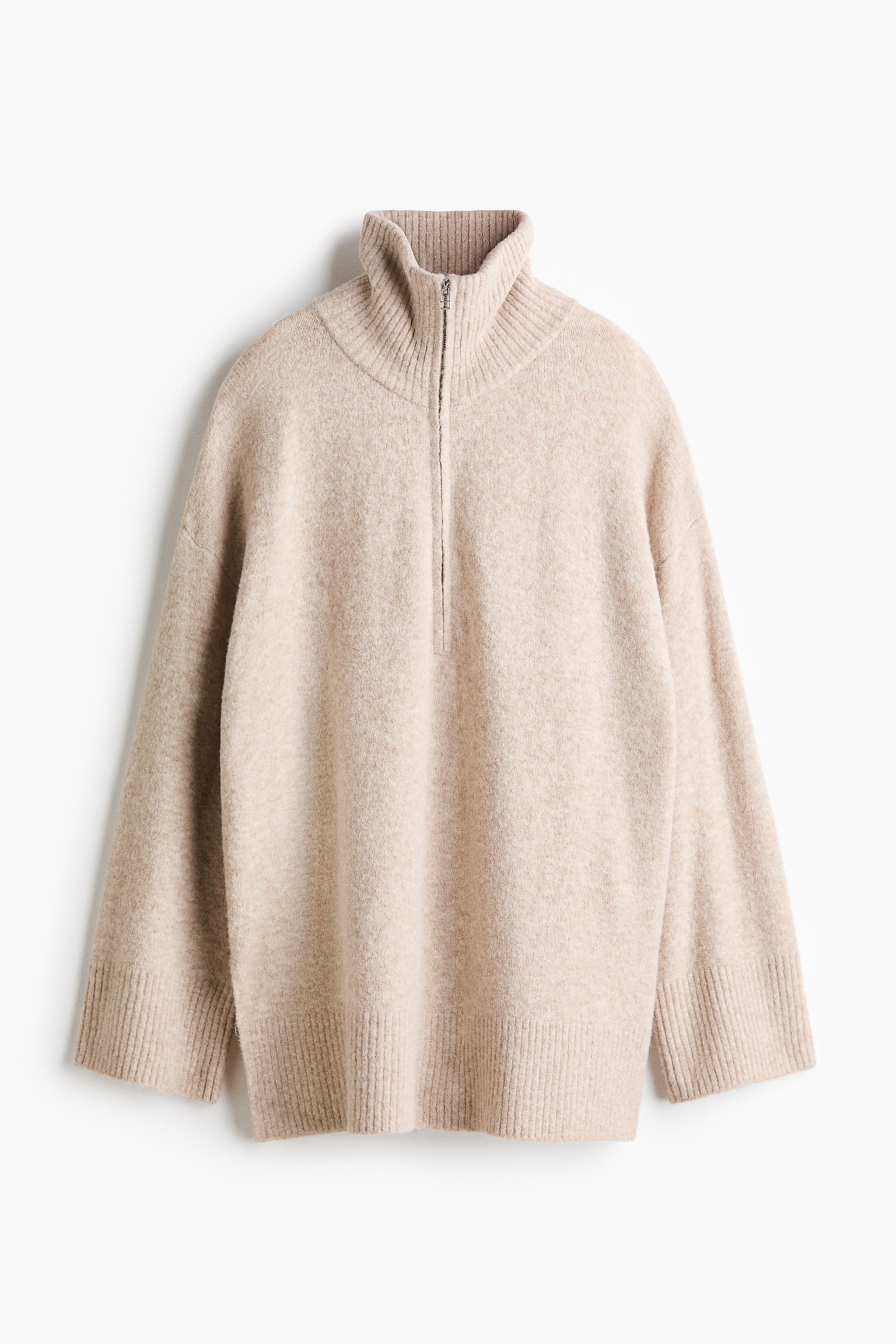 Oversized trøje med lynlås foroven - Støvet lys beige - 1