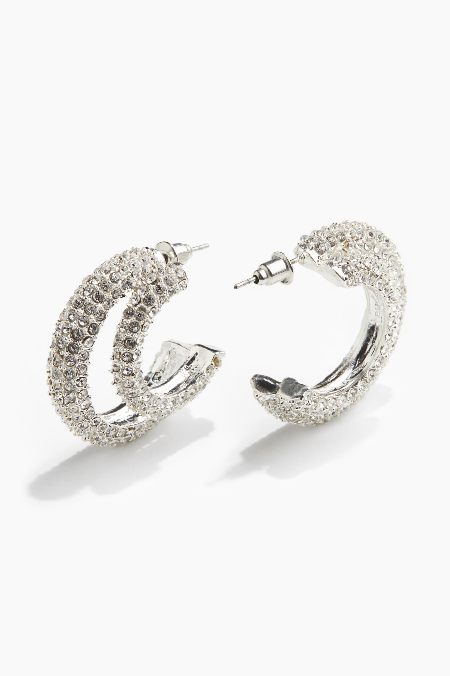 Rhinestone-embellished hoop earrings - Silver-coloured - 2