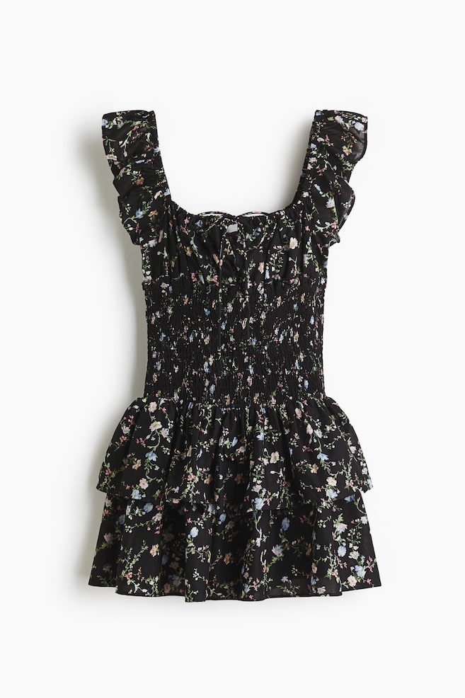 Smocked-Waist Dress - Black/floral/White/blue floral/Light pink/floral - 1