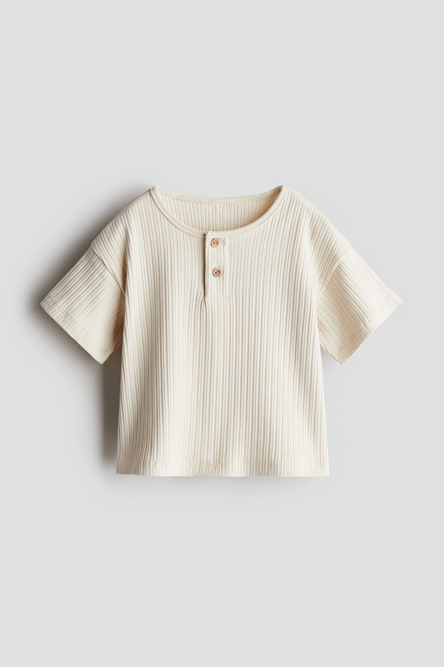 Ribbed Henley top - Cream/Light green/Dark grey - 1