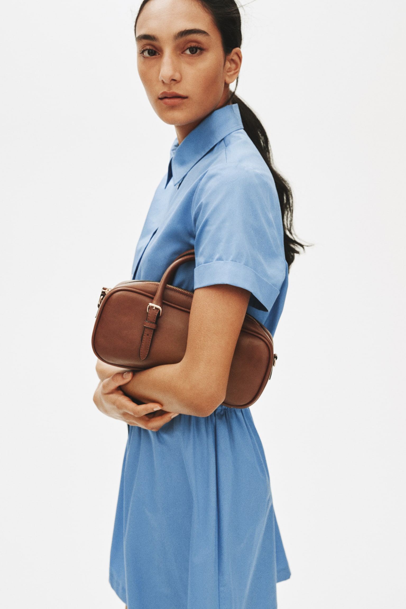 Short-Sleeved Shirt Dress - Blue - 4