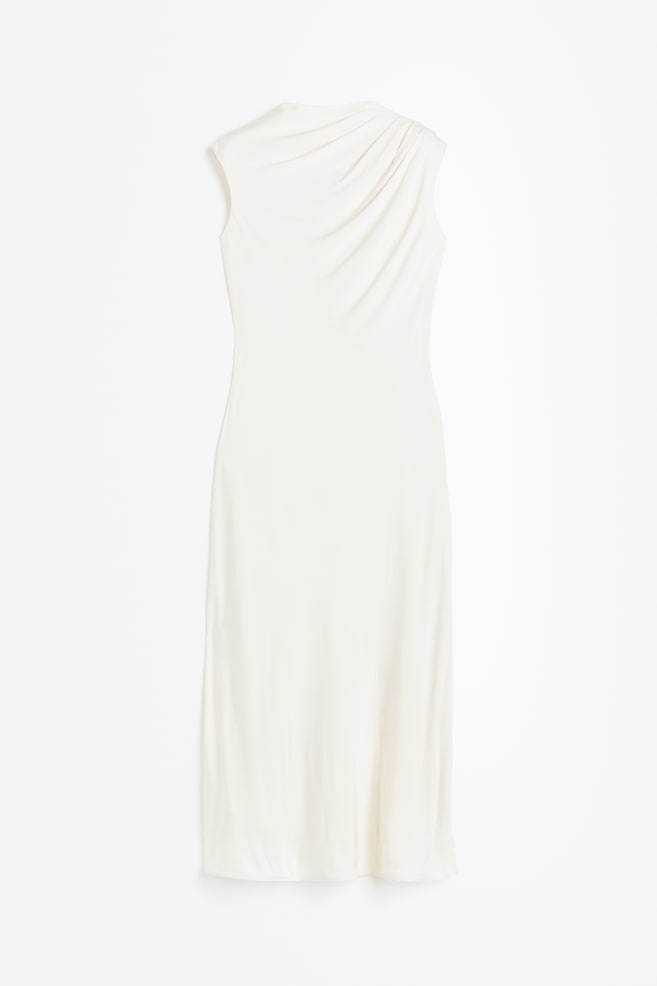 Draperet kjole i satin - Hvid/Sort - 2